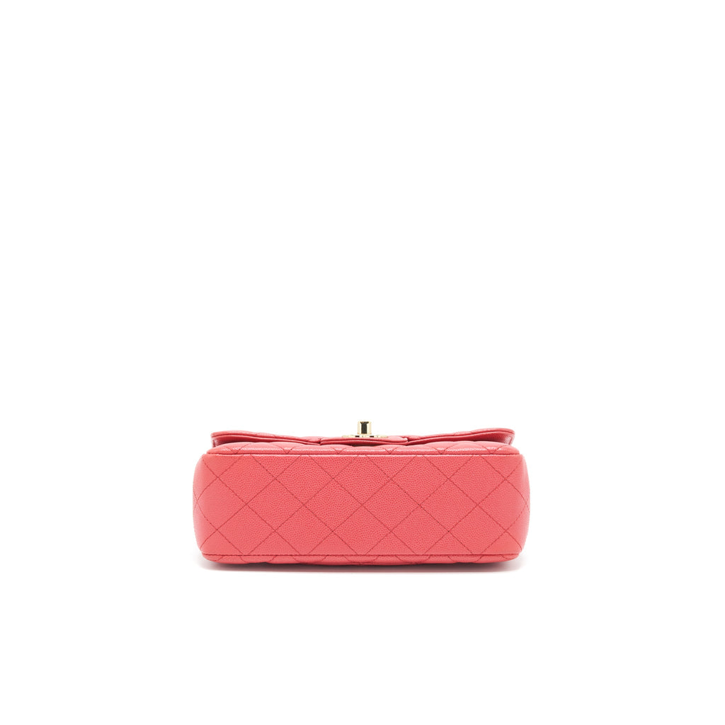 CHANEL MINI RECTANGULAR FLAP BAG CAVIAR CORAL PINK GHW