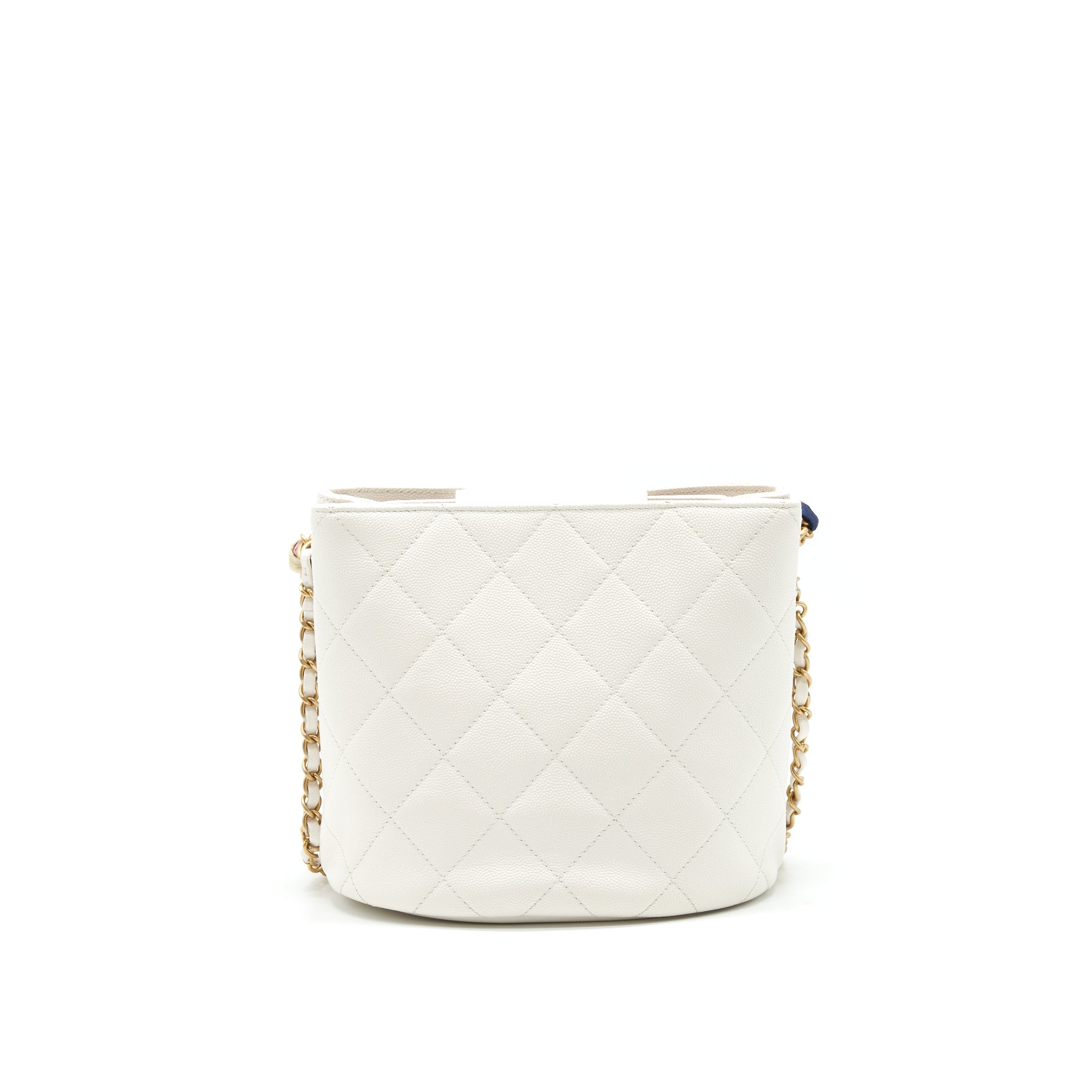 CHANEL BUCKET BAG WITH CHAIN HANDLE CAVIAR WHITE GHW