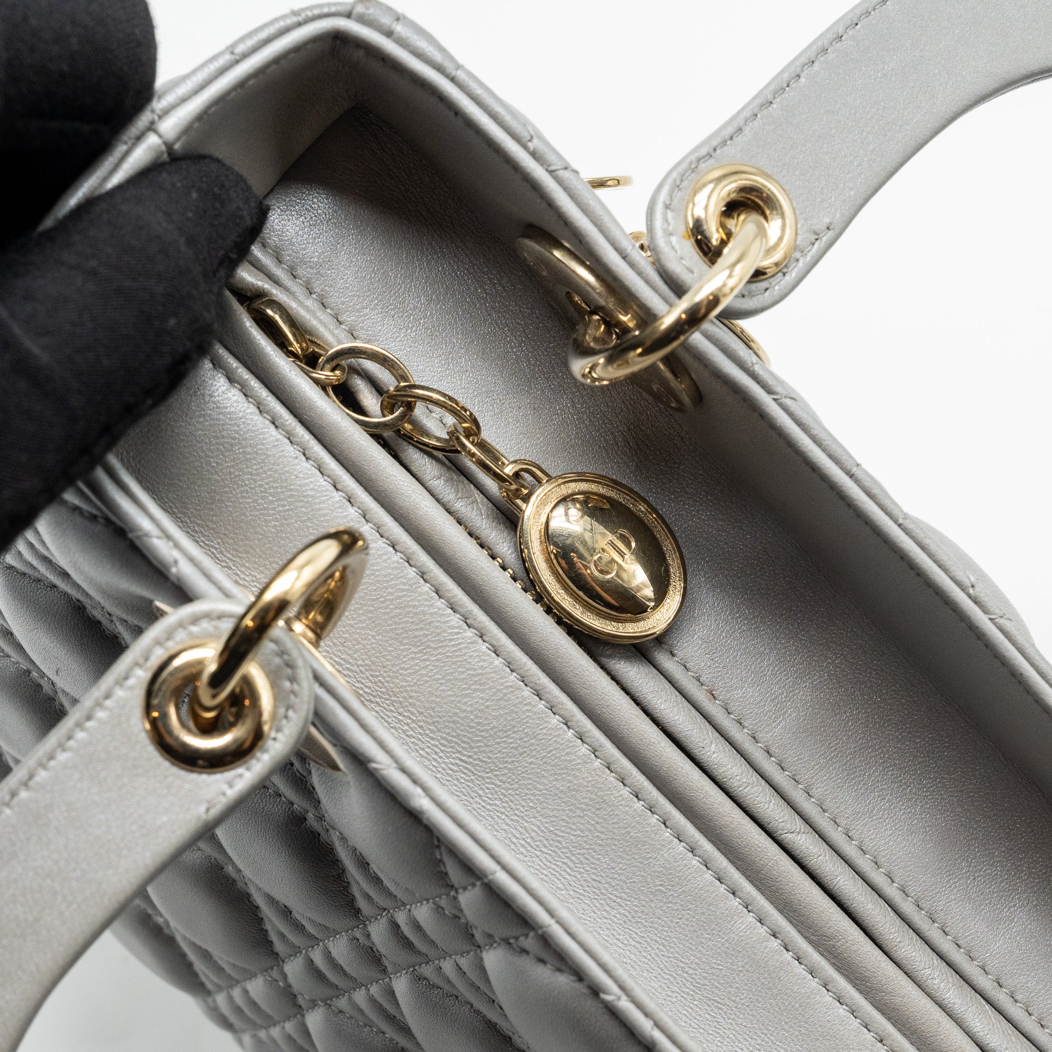 DIOR MEDIUM LADY DIOR LAMBSKIN GREY GHW