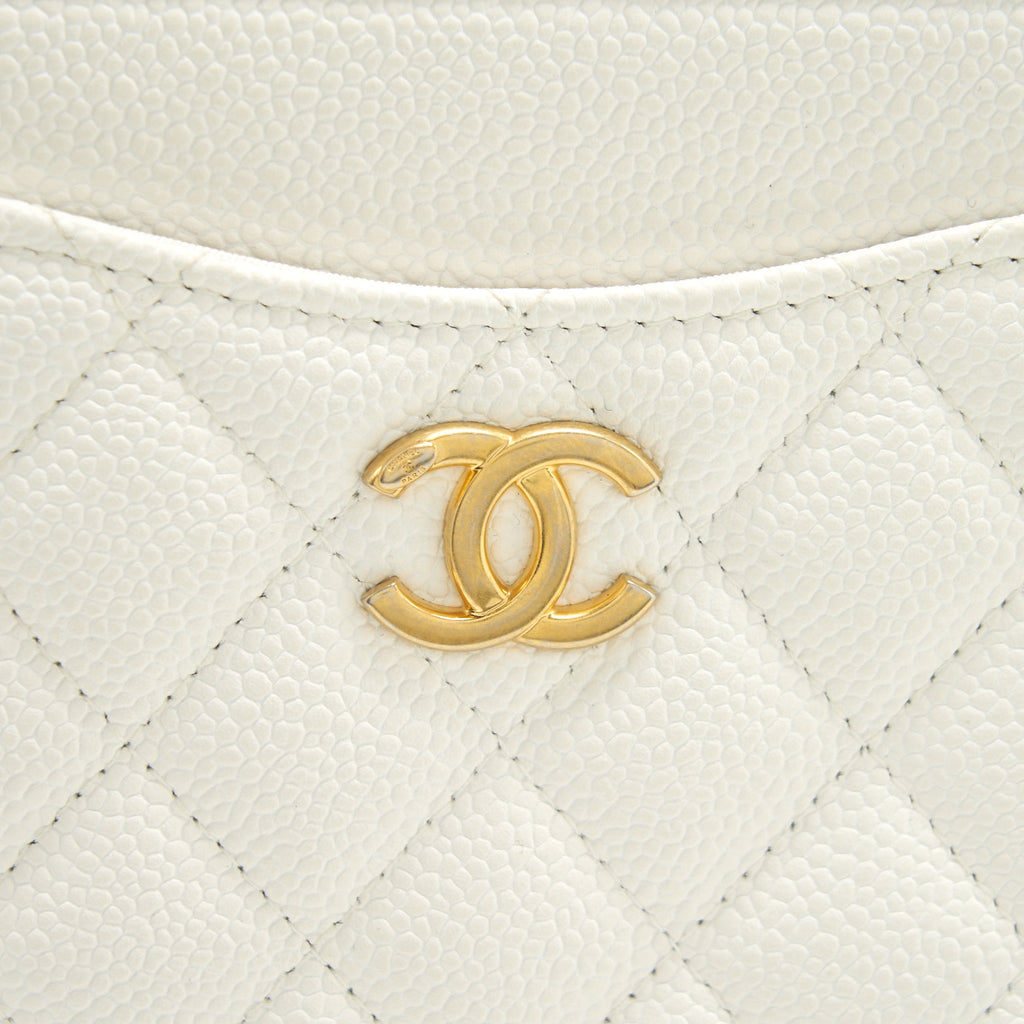 CHANEL SEASONAL ZIPPY POUCH CAVIAR WHITE GHW
