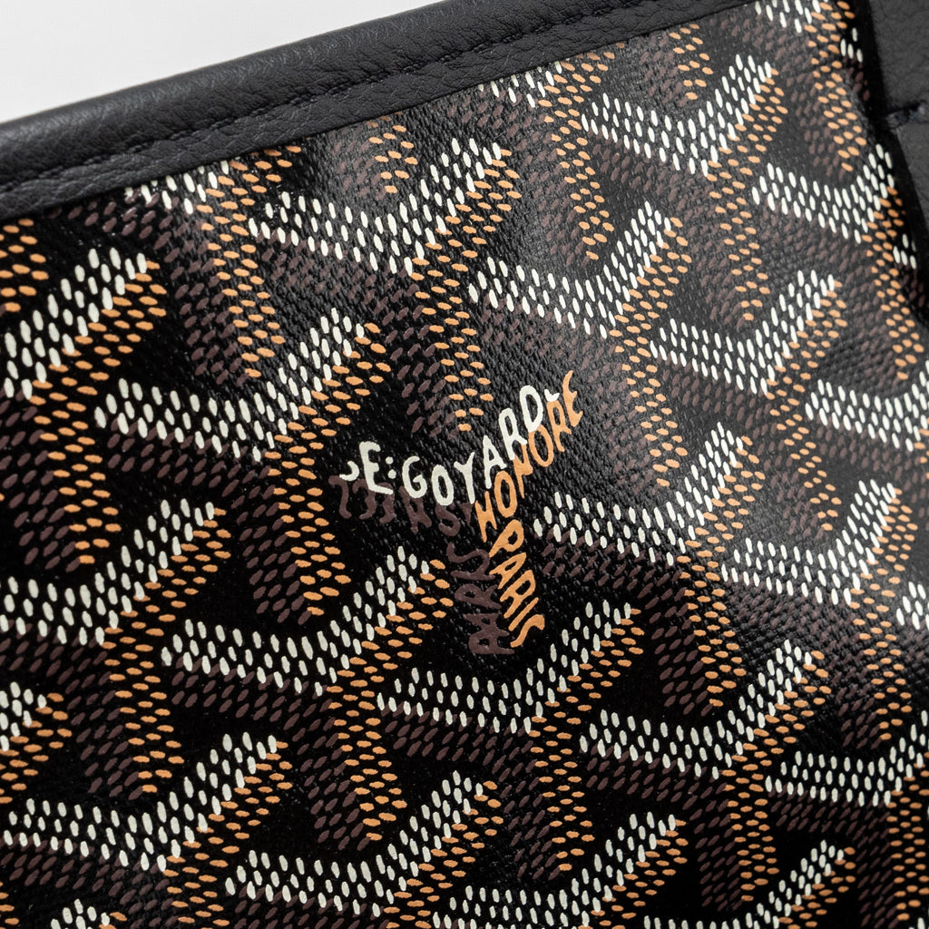 GOYARD ANJOU MINI TOTE BAG GOYARDLINE CANVAS / CALFSKIN BLACK SHW