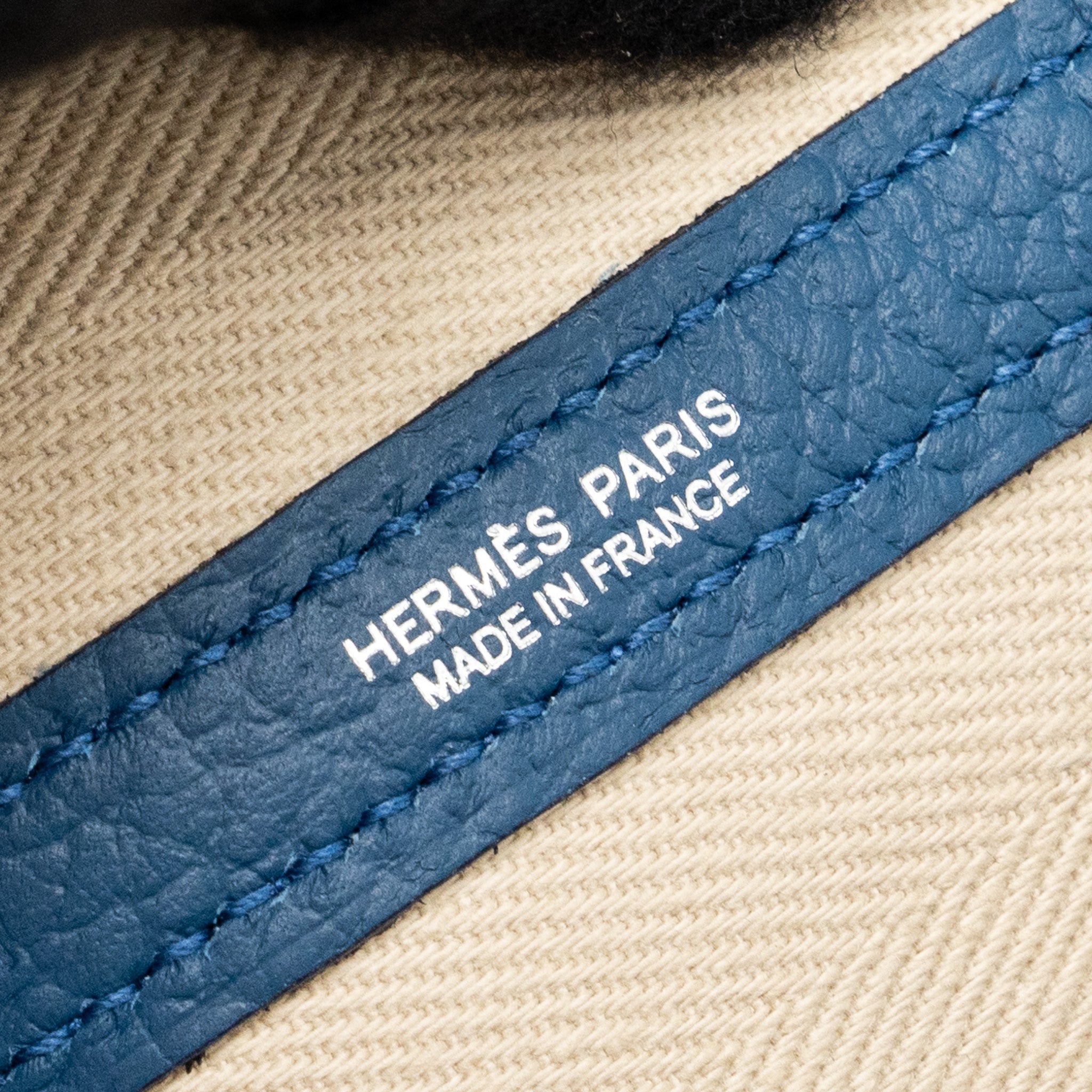 HERMES GARDEN PARTY 36 VACHE COUNTRY LEATHER/CNAVAS CRAIE /BLEU OUTREMER SHW