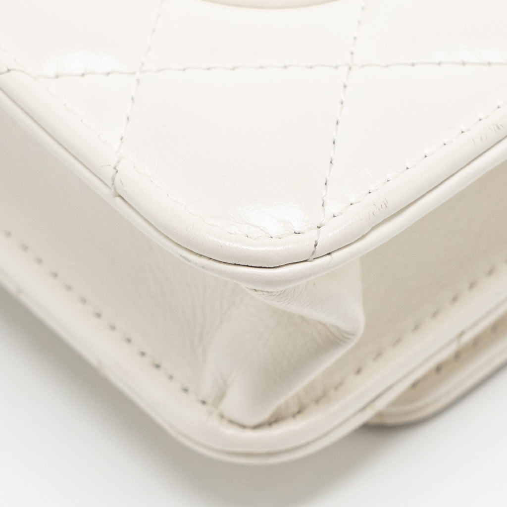 CHANEL TOP HANDLE WALLET WITH CHAIN CALFSKIN WHITE GHW (MICROCHIP)