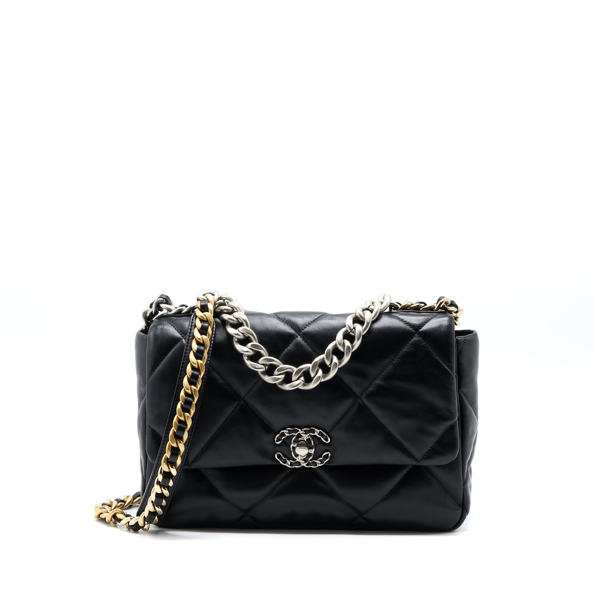 CHANEL MEDIUM 19 BAG GOATSKIN BLACK MULTICOLOUR HARDWARE (MICROCHIP)