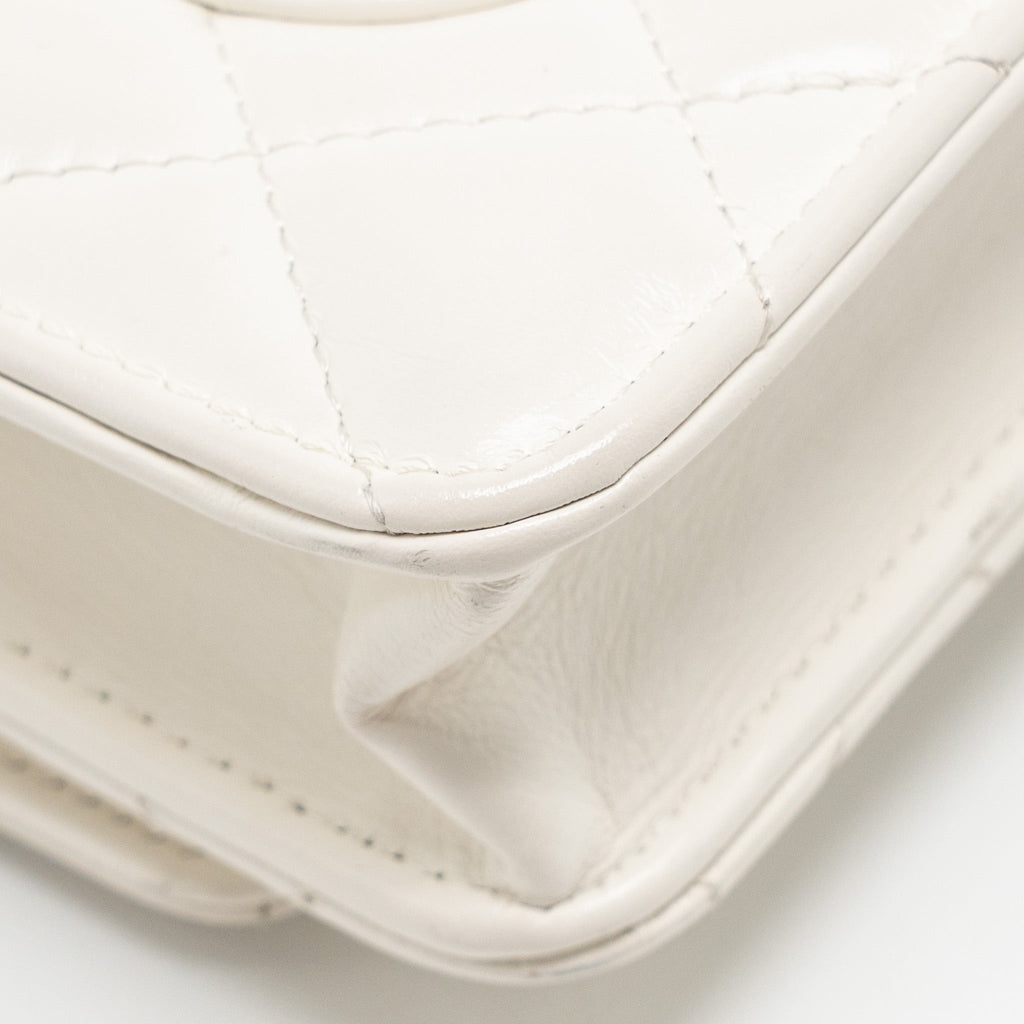 CHANEL TOP HANDLE WALLET WITH CHAIN CALFSKIN WHITE GHW (MICROCHIP)
