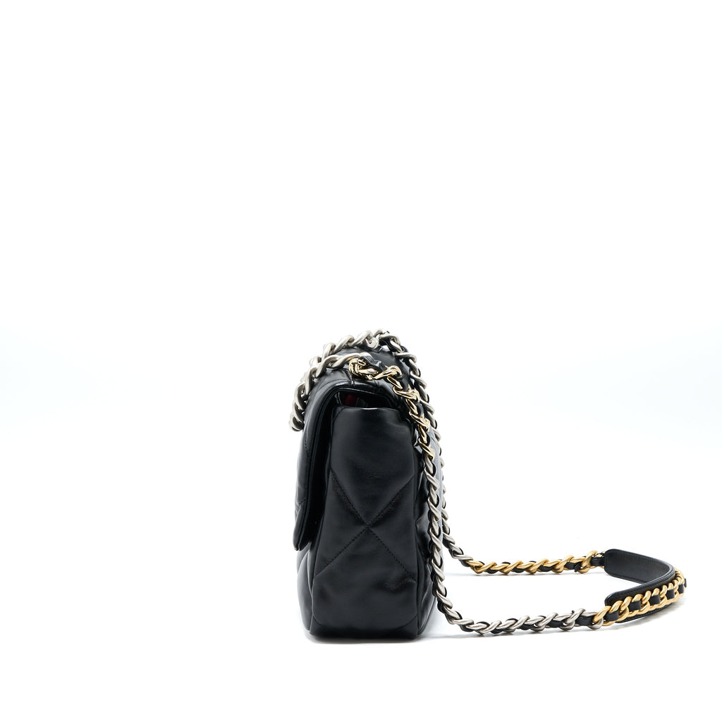 CHANEL MEDIUM 19 BAG GOATSKIN BLACK MULTICOLOUR HARDWARE (MICROCHIP)