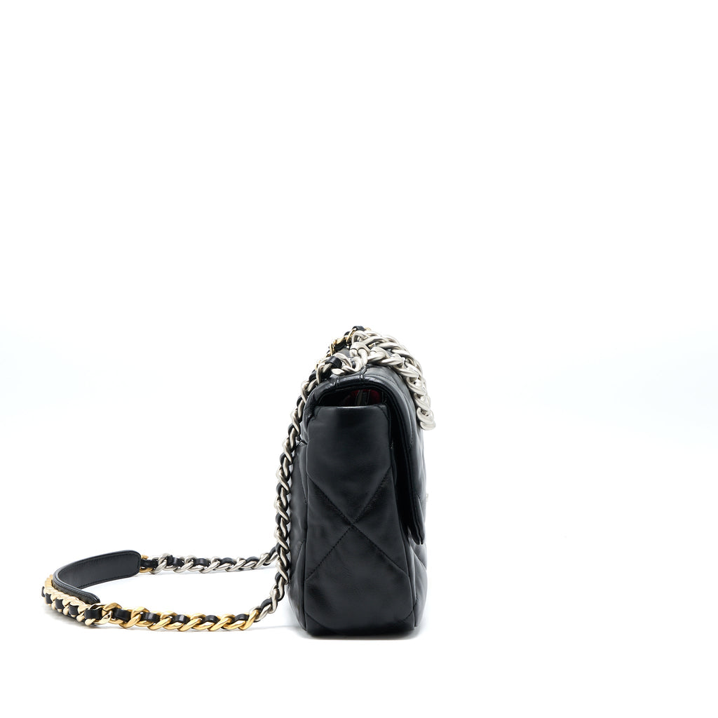 CHANEL MEDIUM 19 BAG GOATSKIN BLACK MULTICOLOUR HARDWARE (MICROCHIP)