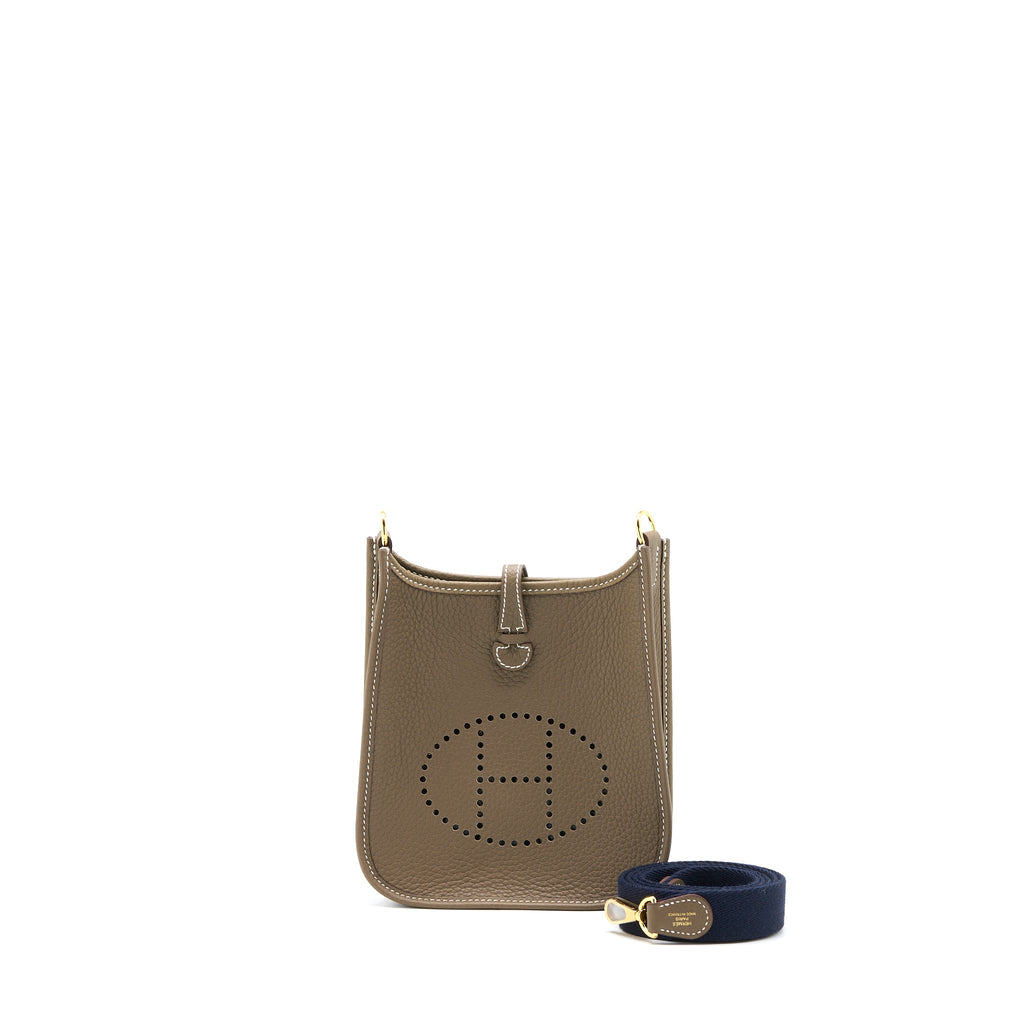 HERMES MINI EVELYN CLEMENCE ETOUPE/BLUE INDIGO GHW