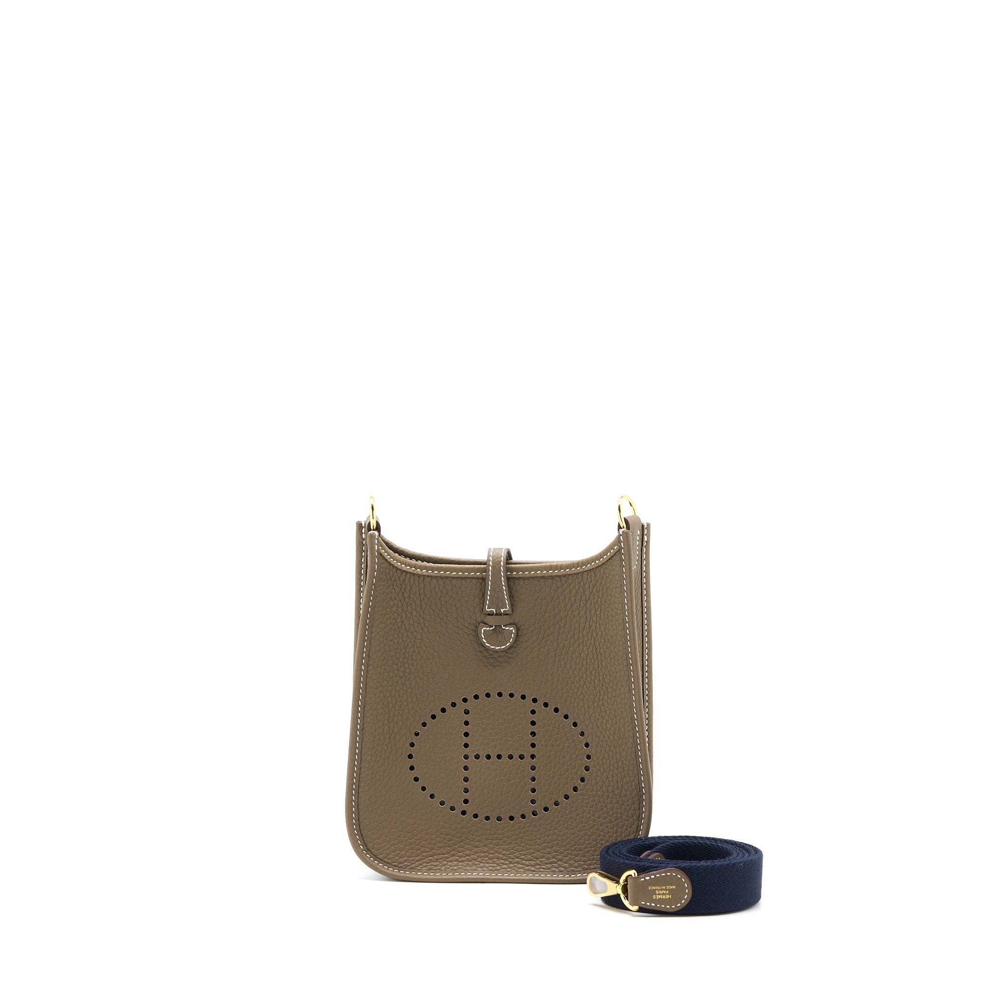 HERMES MINI EVELYN CLEMENCE ETOUPE/BLUE INDIGO GHW