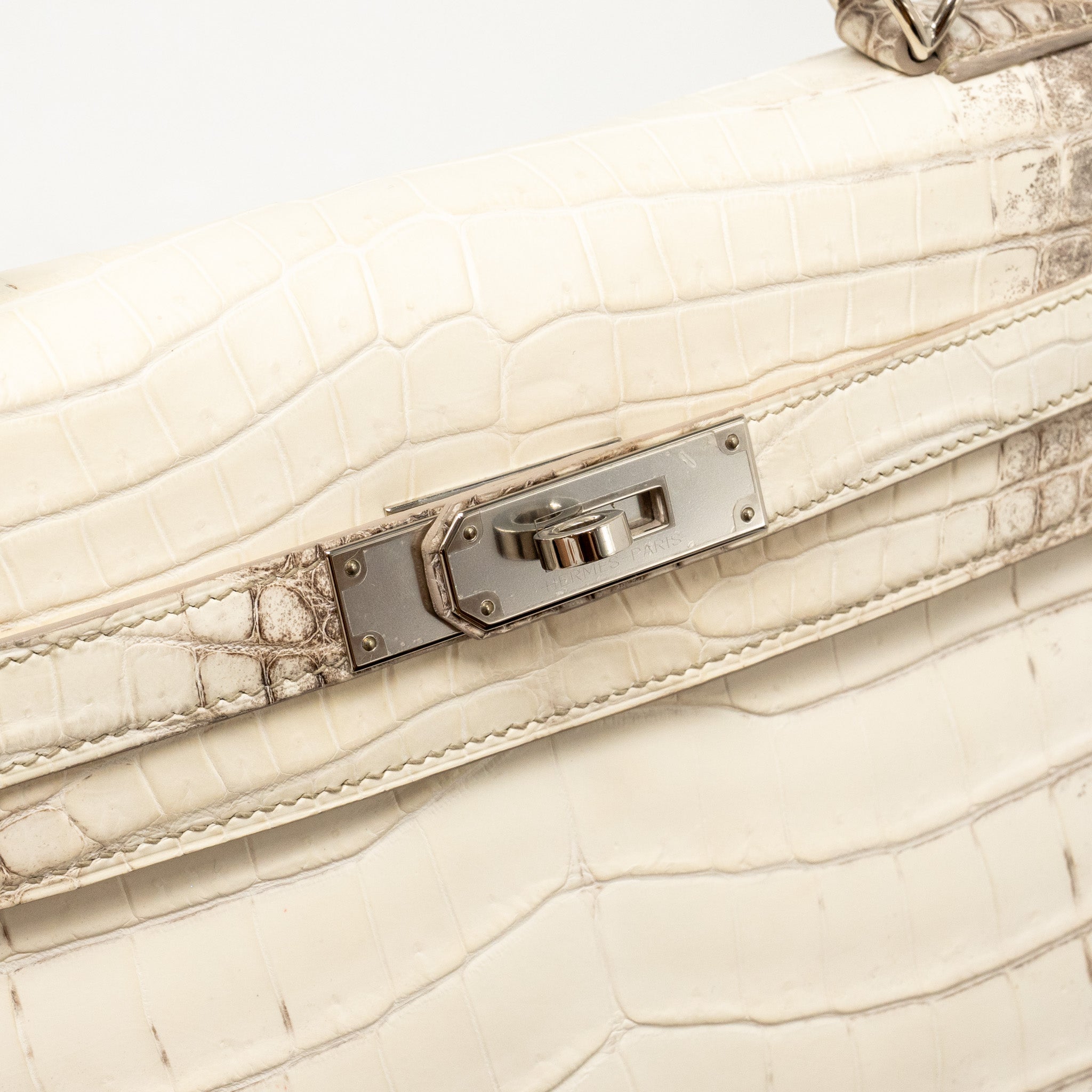 HERMES KELLY 32 CROCODILE NILOTICUS HIMALAYA BLANC SHW