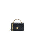 CHANEL TOP HANDLE WALLET ON CHAIN LAMBSKIN BLACK BRUSHED GHW (MICROCHIP)