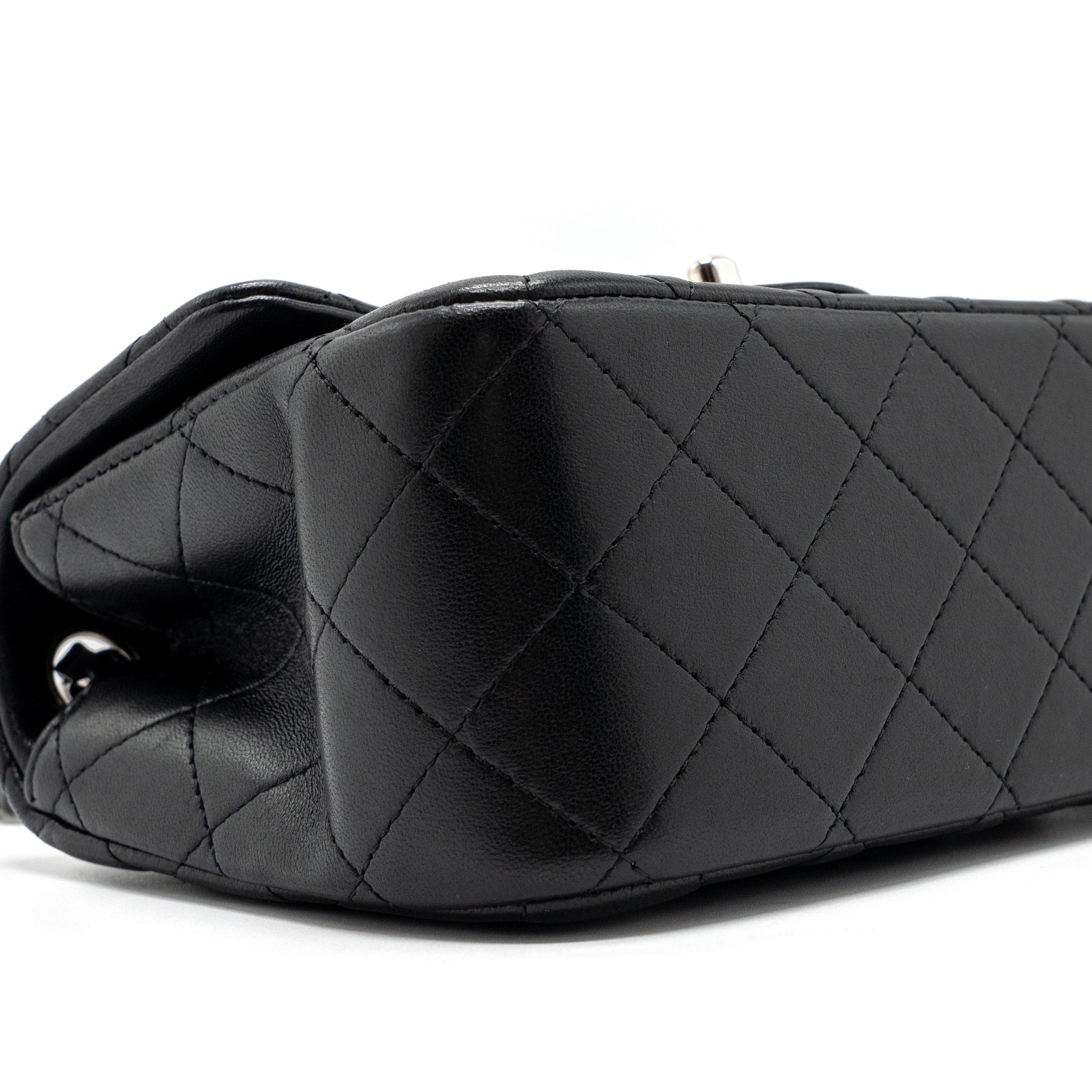 CHANEL MINI SQUARE FLAP BAG LAMBSKIN BLACK SHW