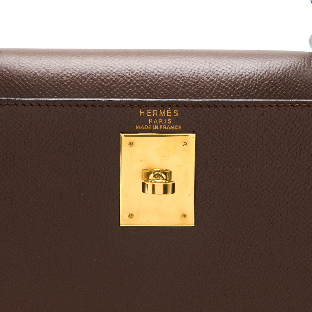 HERMES VINTAGE KELLY 28 SELLIER EPSOM BROWN GHW