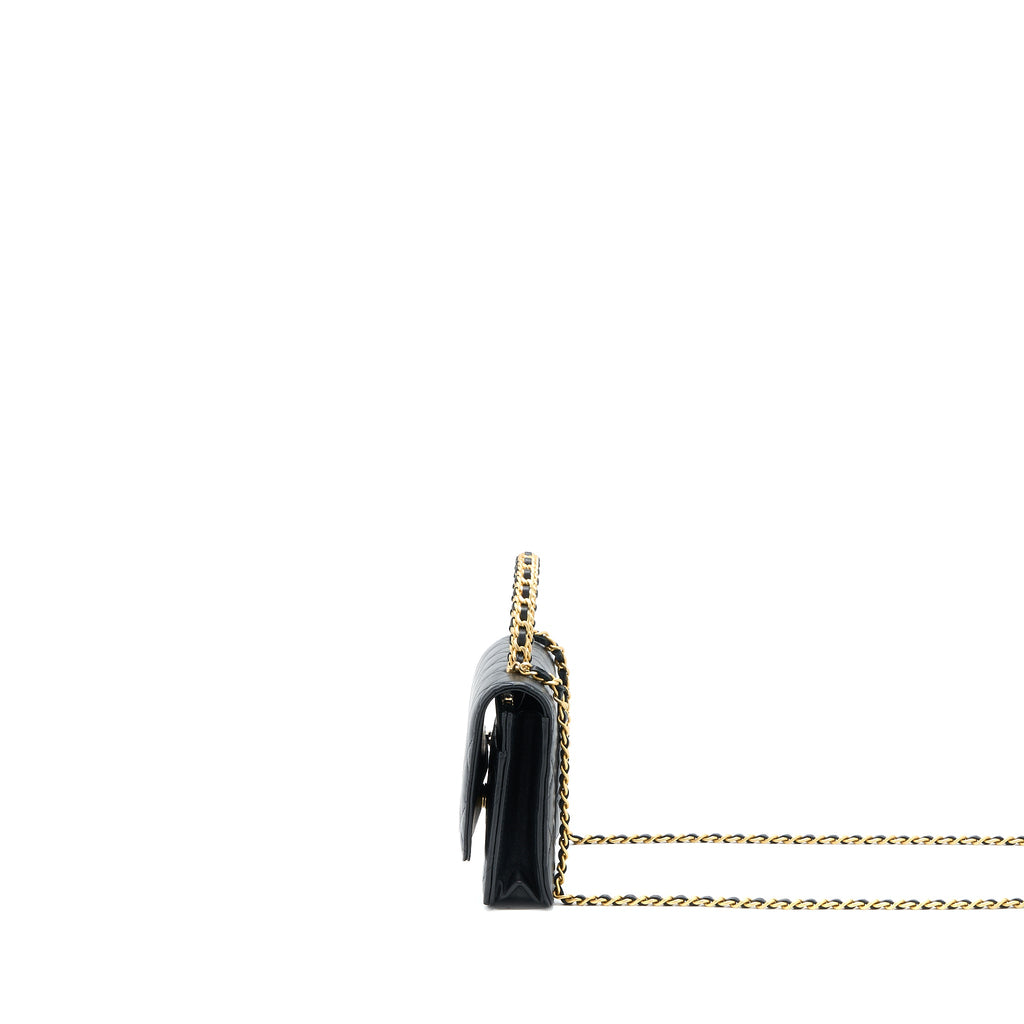 CHANEL TOP HANDLE WALLET ON CHAIN LAMBSKIN BLACK BRUSHED GHW (MICROCHIP)