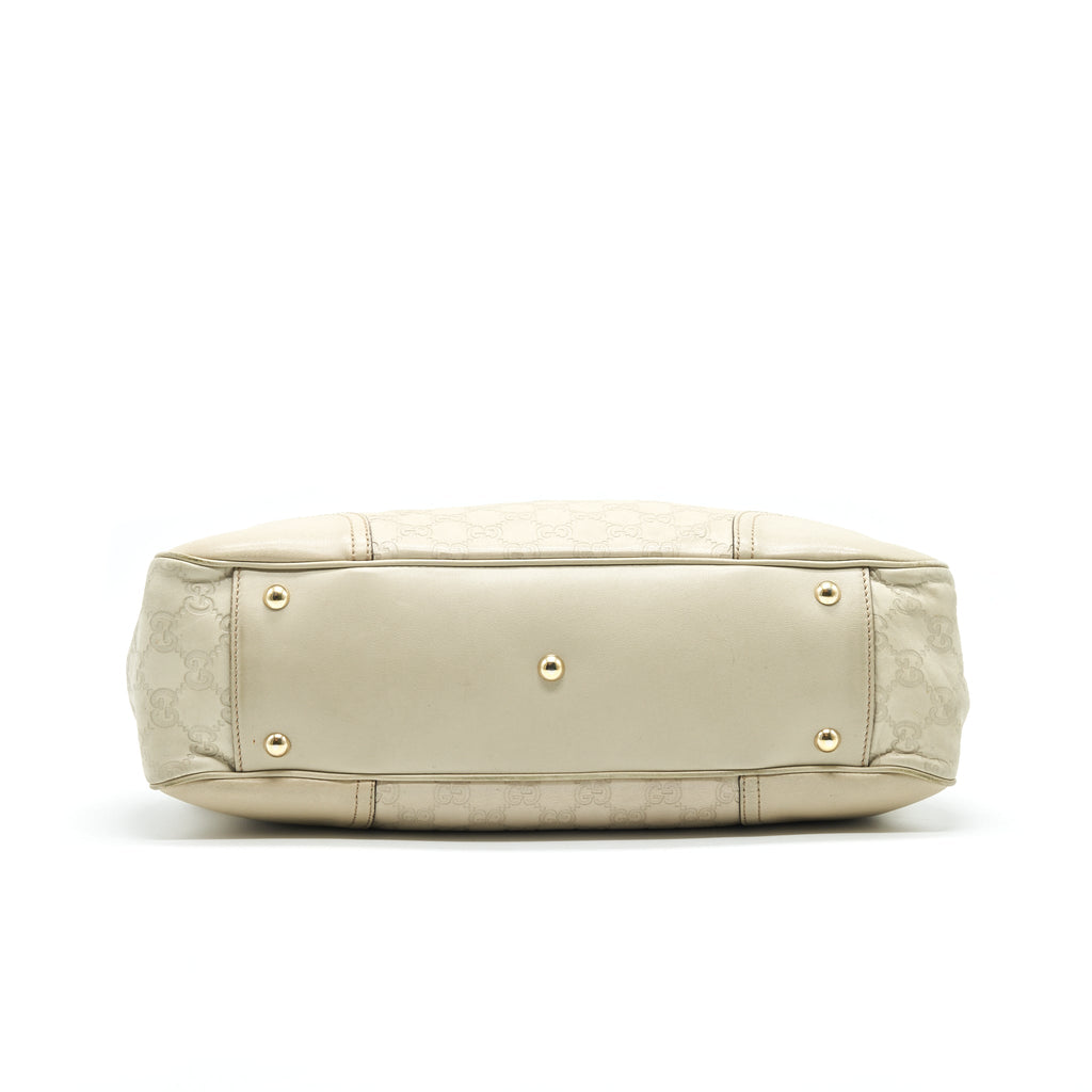 GUCCI MONOGRAM LEATHER SHOPPING TOTE BAG CREAMY BEIGE GHW