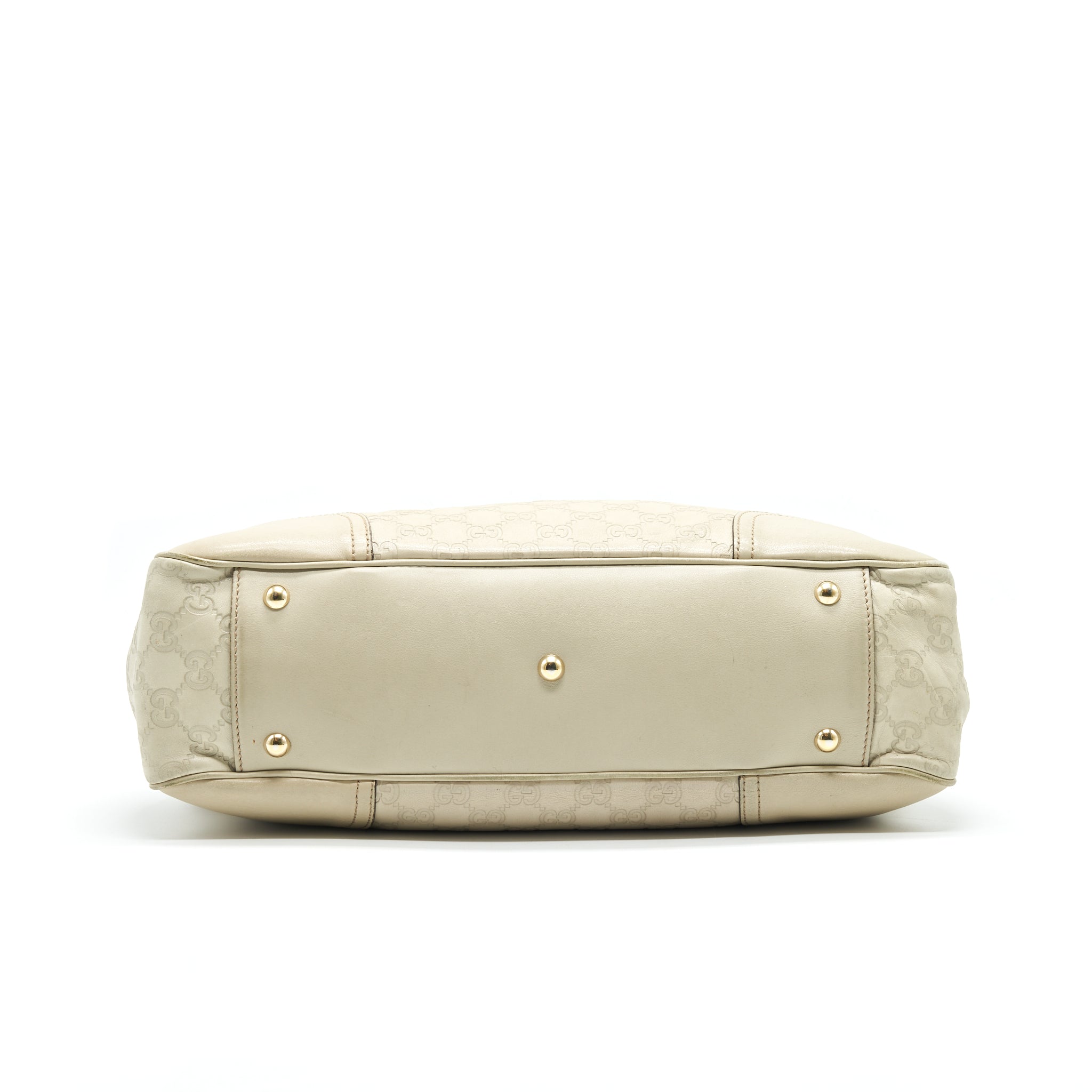 GUCCI MONOGRAM LEATHER SHOPPING TOTE BAG CREAMY BEIGE GHW