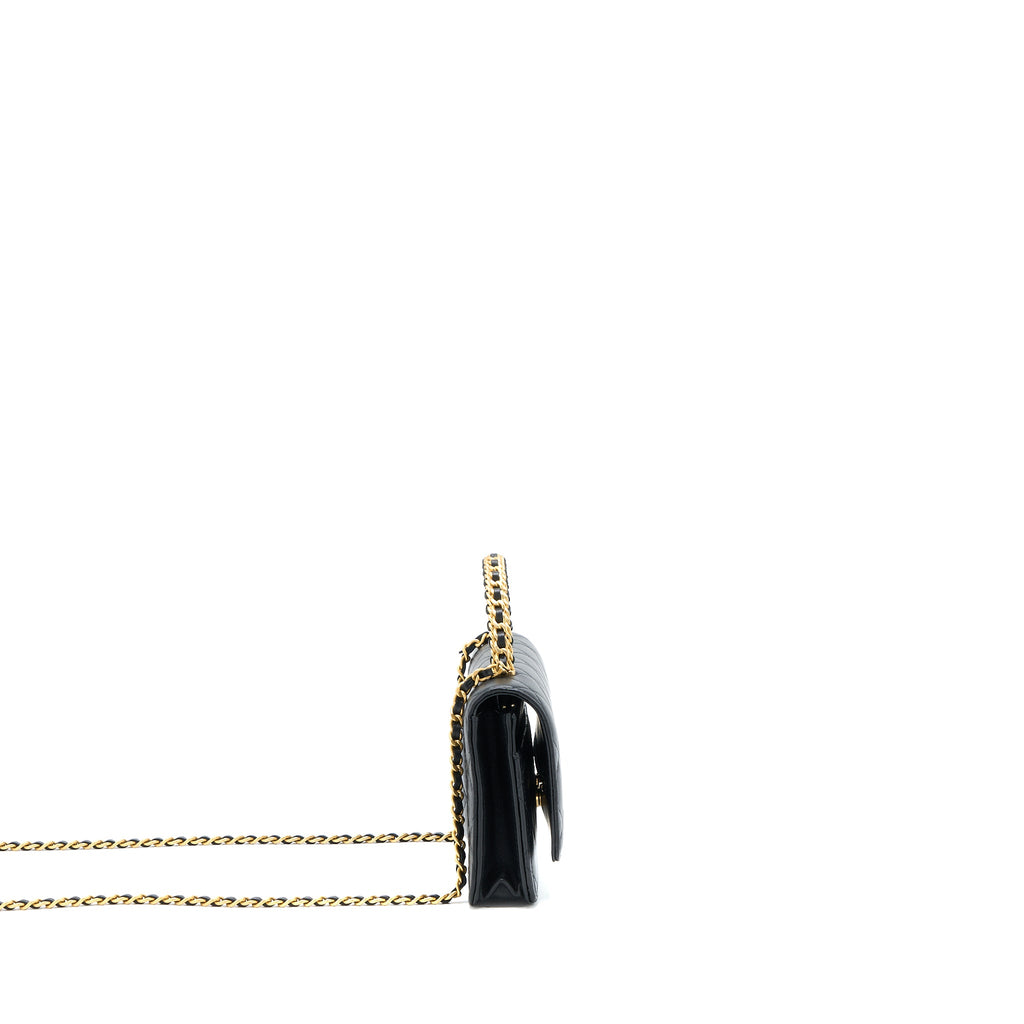 CHANEL TOP HANDLE WALLET ON CHAIN LAMBSKIN BLACK BRUSHED GHW (MICROCHIP)