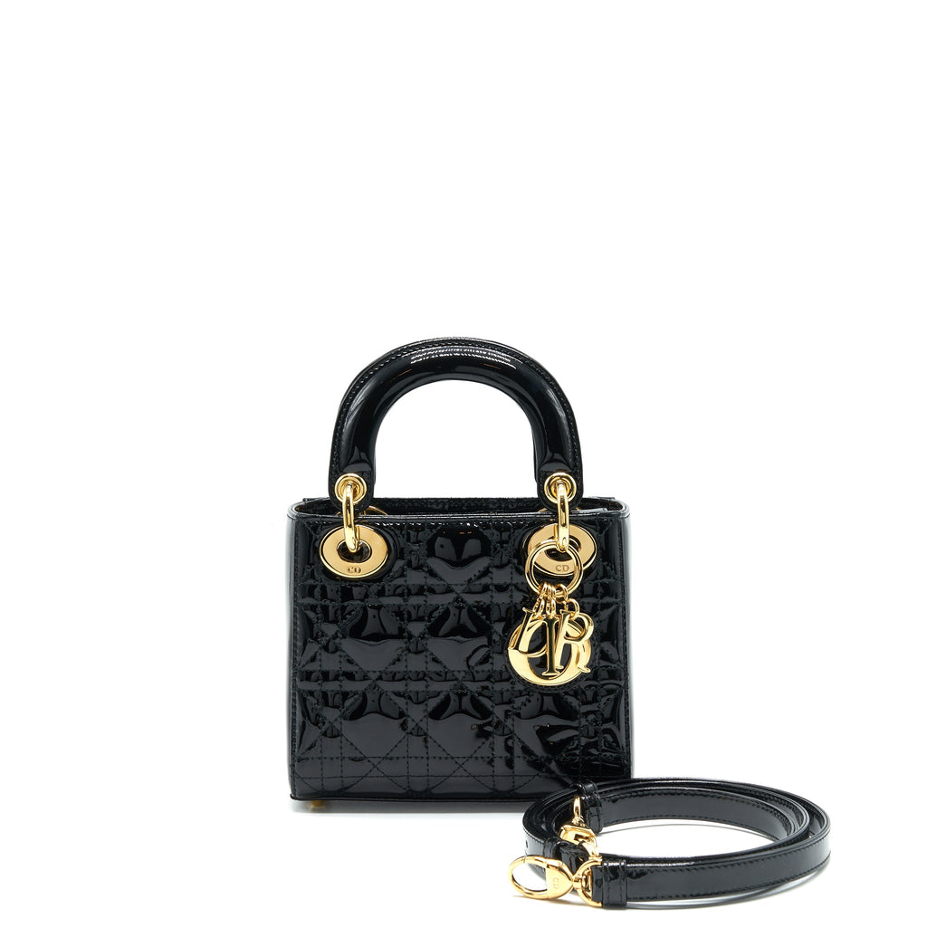 DIOR MINI LADY DIOR PATENT LEATHER BLACK GHW
