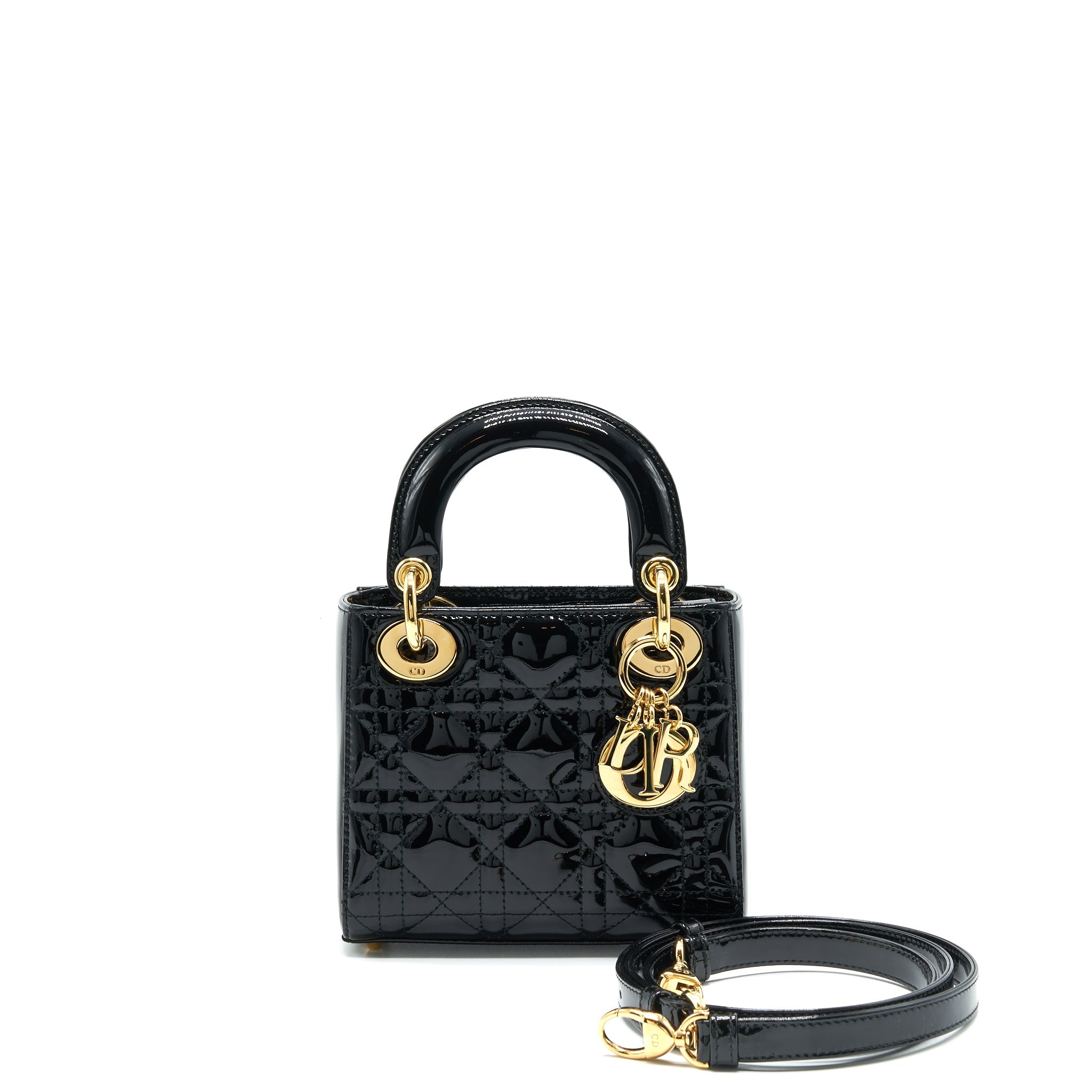 DIOR MINI LADY DIOR PATENT LEATHER BLACK GHW