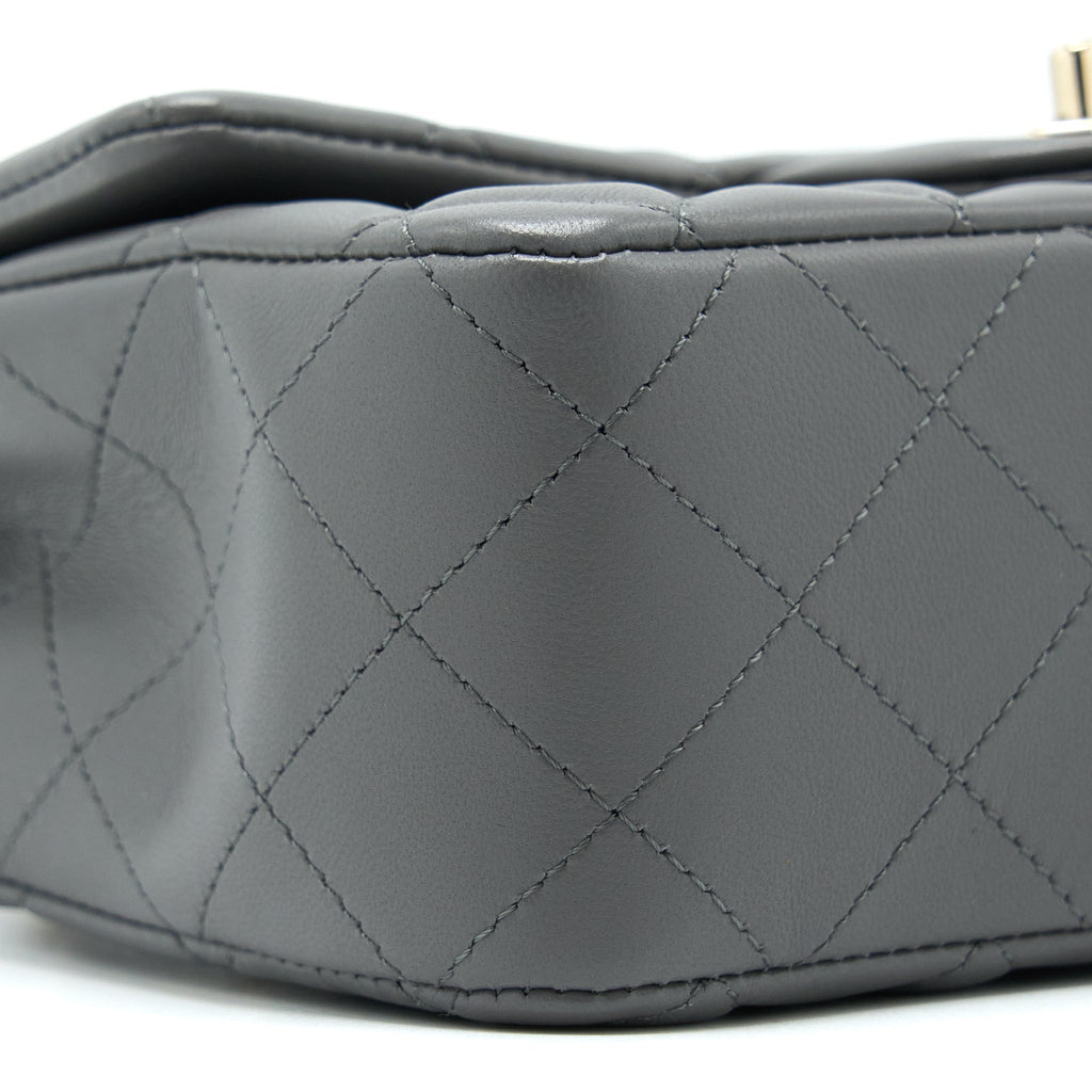 CHANEL 22A MINI RECTANGULAR FLAP BAG LAMBSKIN GREY LGHW (MICROCHIP).