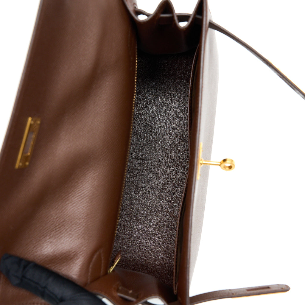 HERMES VINTAGE KELLY 28 SELLIER EPSOM BROWN GHW