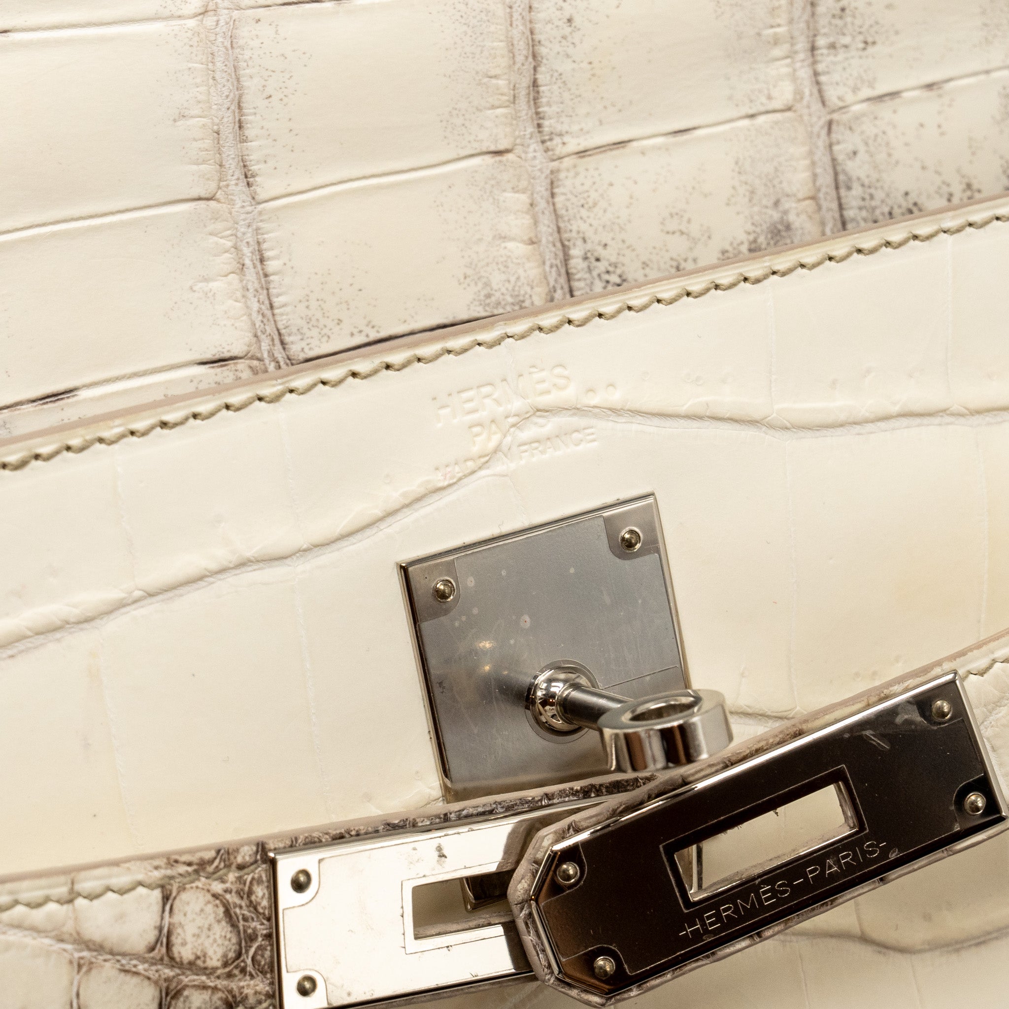 HERMES KELLY 32 CROCODILE NILOTICUS HIMALAYA BLANC SHW