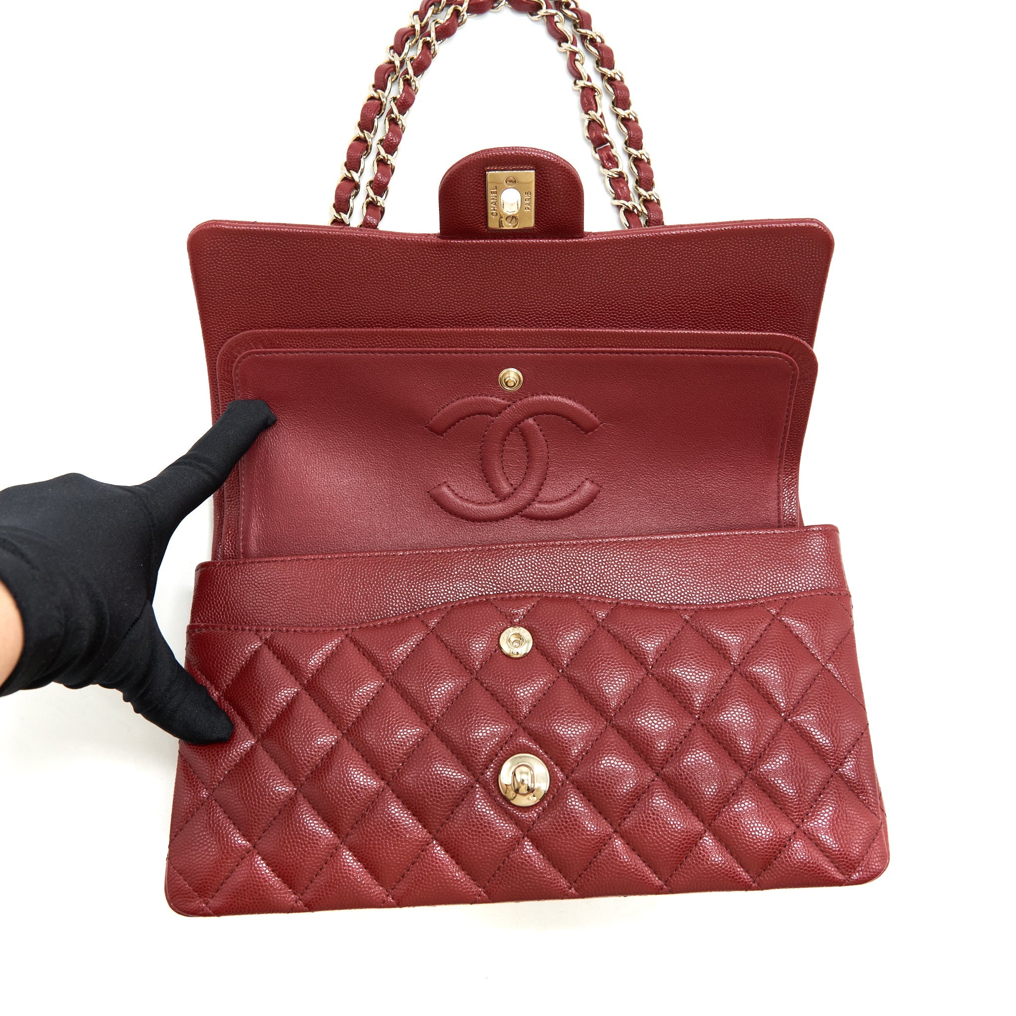 CHANEL MEDIUM CLASSIC DOUBLE FLAP BAG CAVIAR DARK RED LGHW