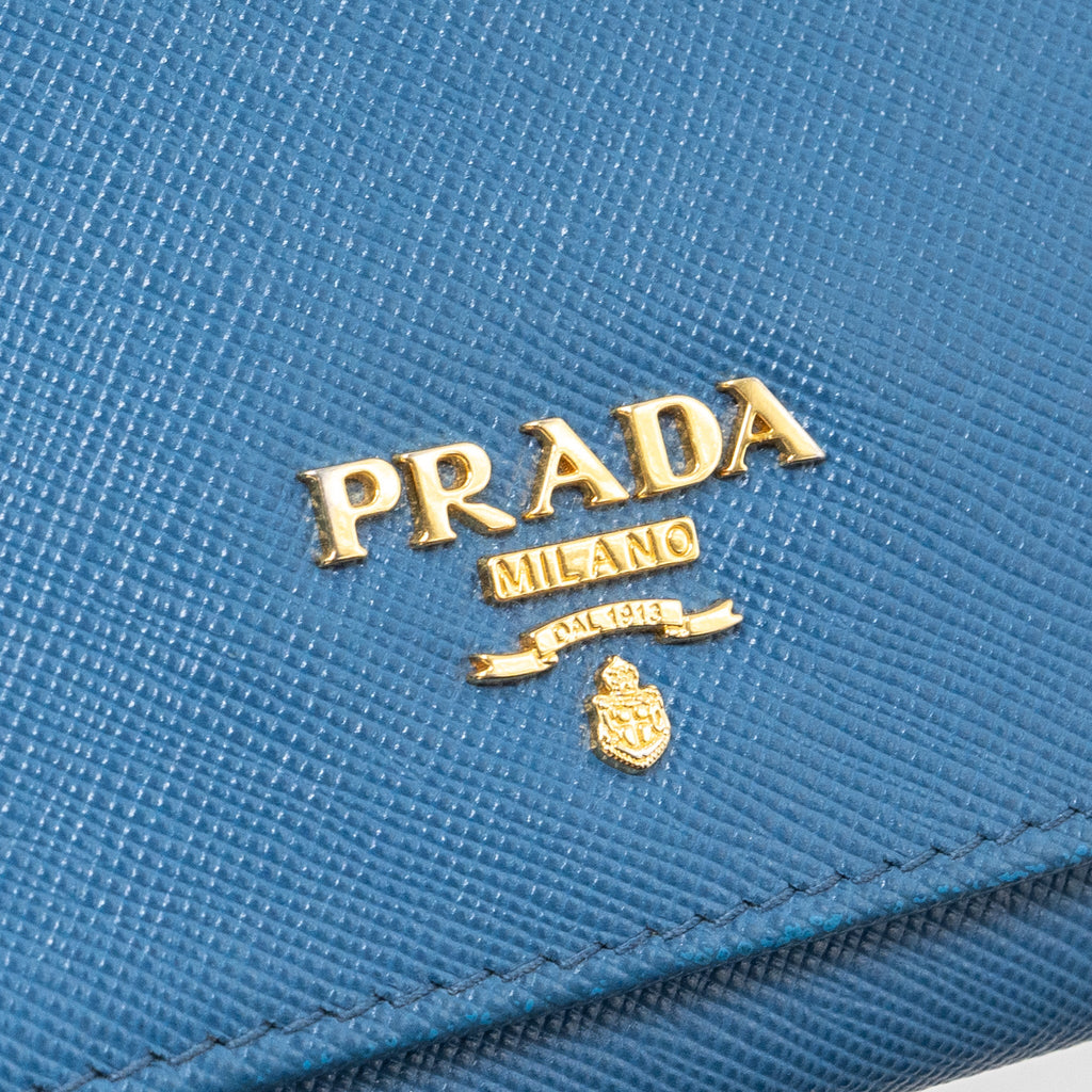 PRADA SAFFIANO LONG WALLET CALFSKIN BLUE GHW