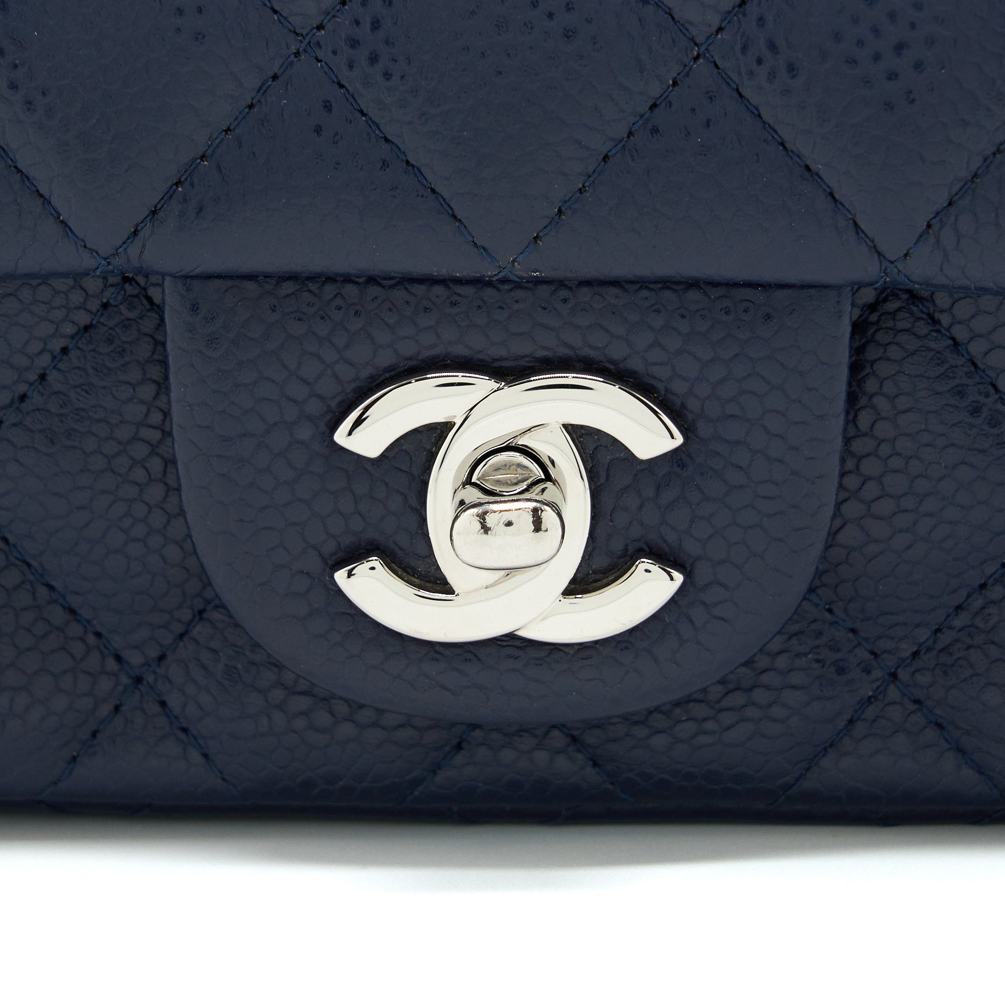 CHANEL MINI SQUARE FLAP BAG CAVIAR NAVY SHW