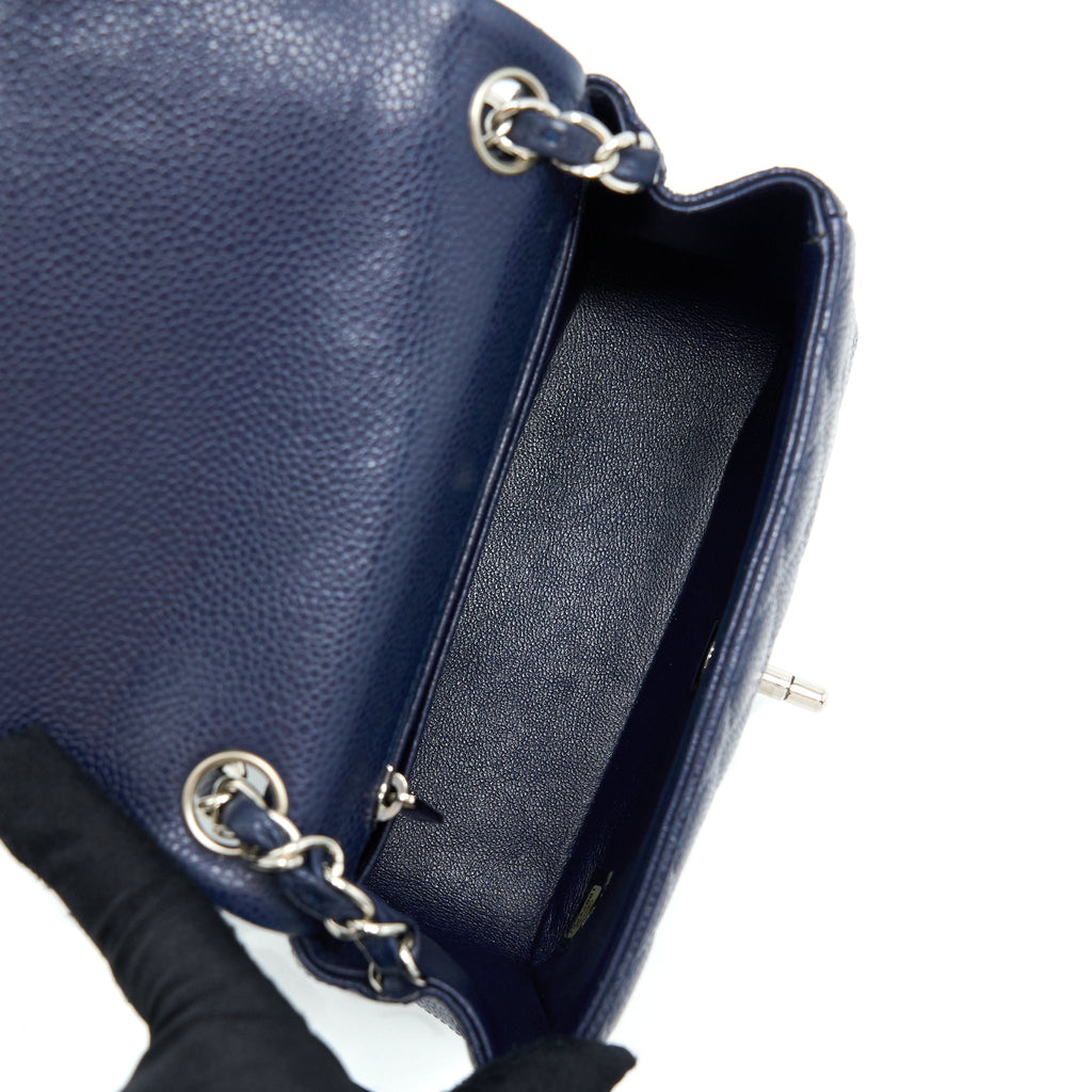 CHANEL MINI SQUARE FLAP BAG CAVIAR NAVY SHW