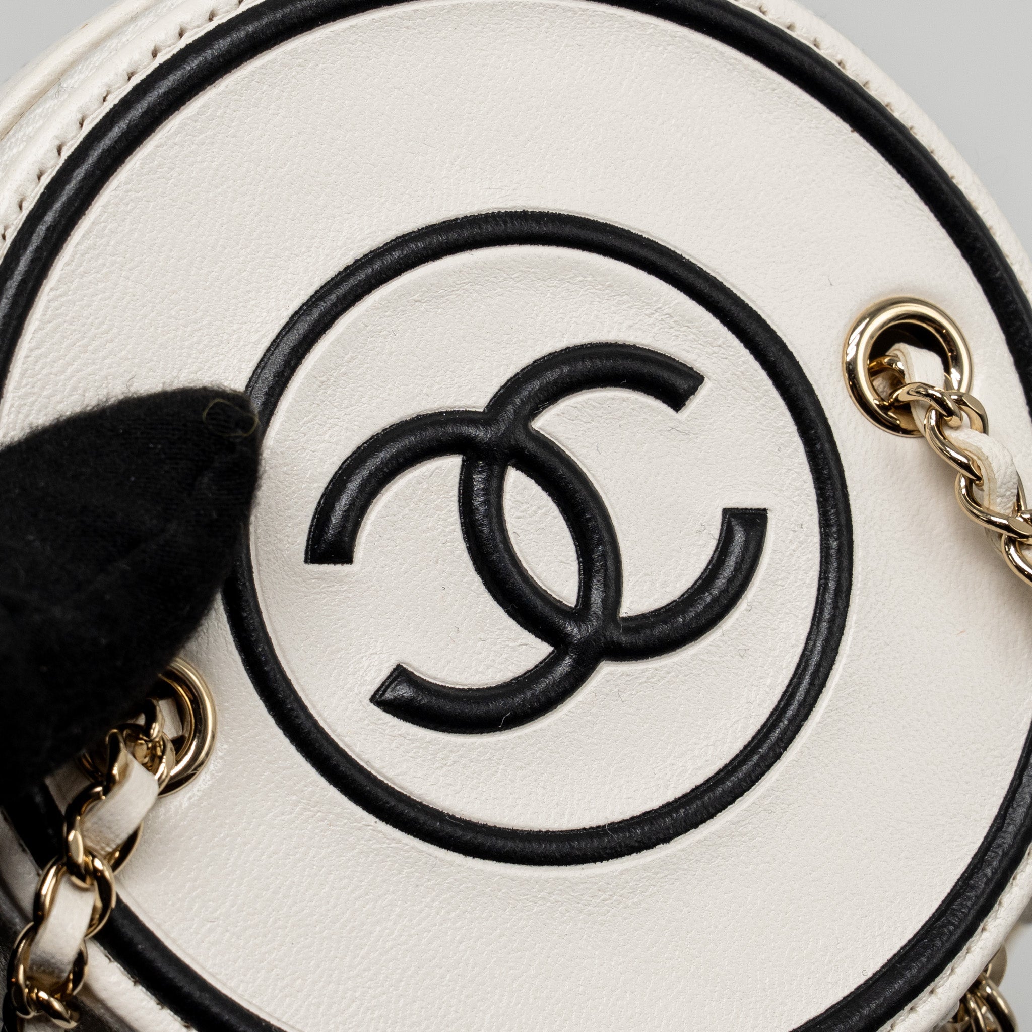 CHANEL CC LOGO CHAINS WITH CHARM VANITY CALFSKIN WHITE LGHW
