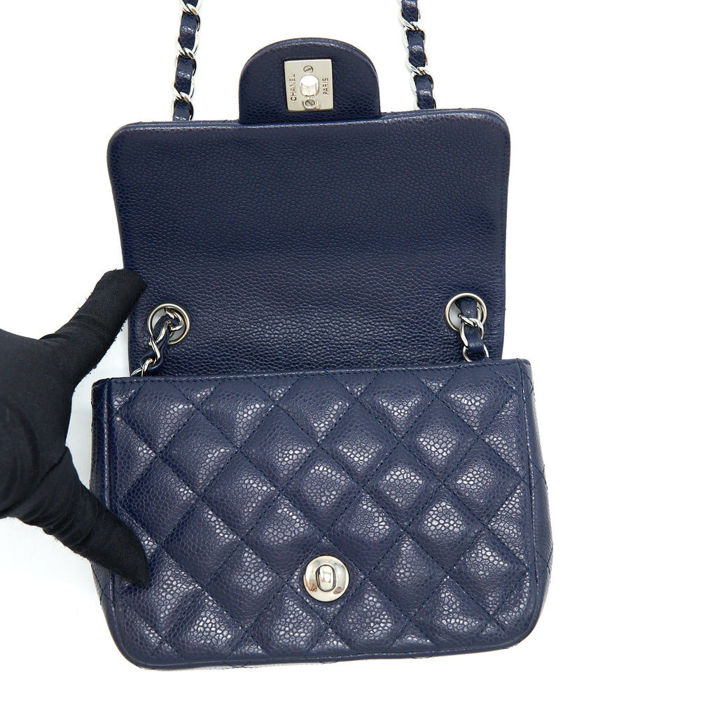 CHANEL MINI SQUARE FLAP BAG CAVIAR NAVY SHW