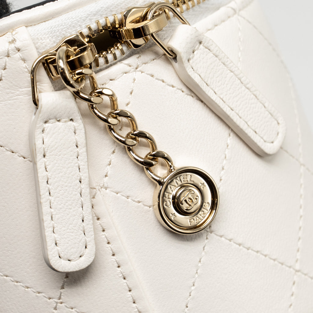 CHANEL CC LOGO CHAINS WITH CHARM VANITY CALFSKIN WHITE LGHW