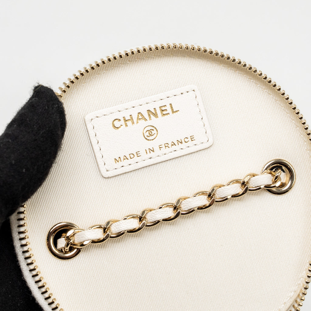 CHANEL CC LOGO CHAINS WITH CHARM VANITY CALFSKIN WHITE LGHW