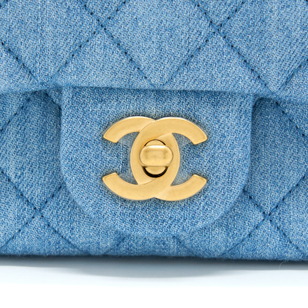CHANEL 22C DENIM PEARL CRUSH MINI SQUARE FLAP BAG GHW(MICROCHIP)