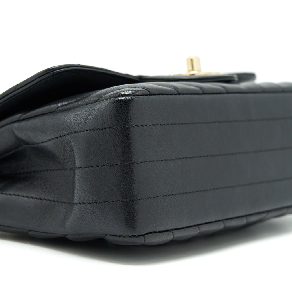 CHANEL CHEVRON MINI RECTANGULAR FLAP BAG LAMBSKIN BLACK LGHW