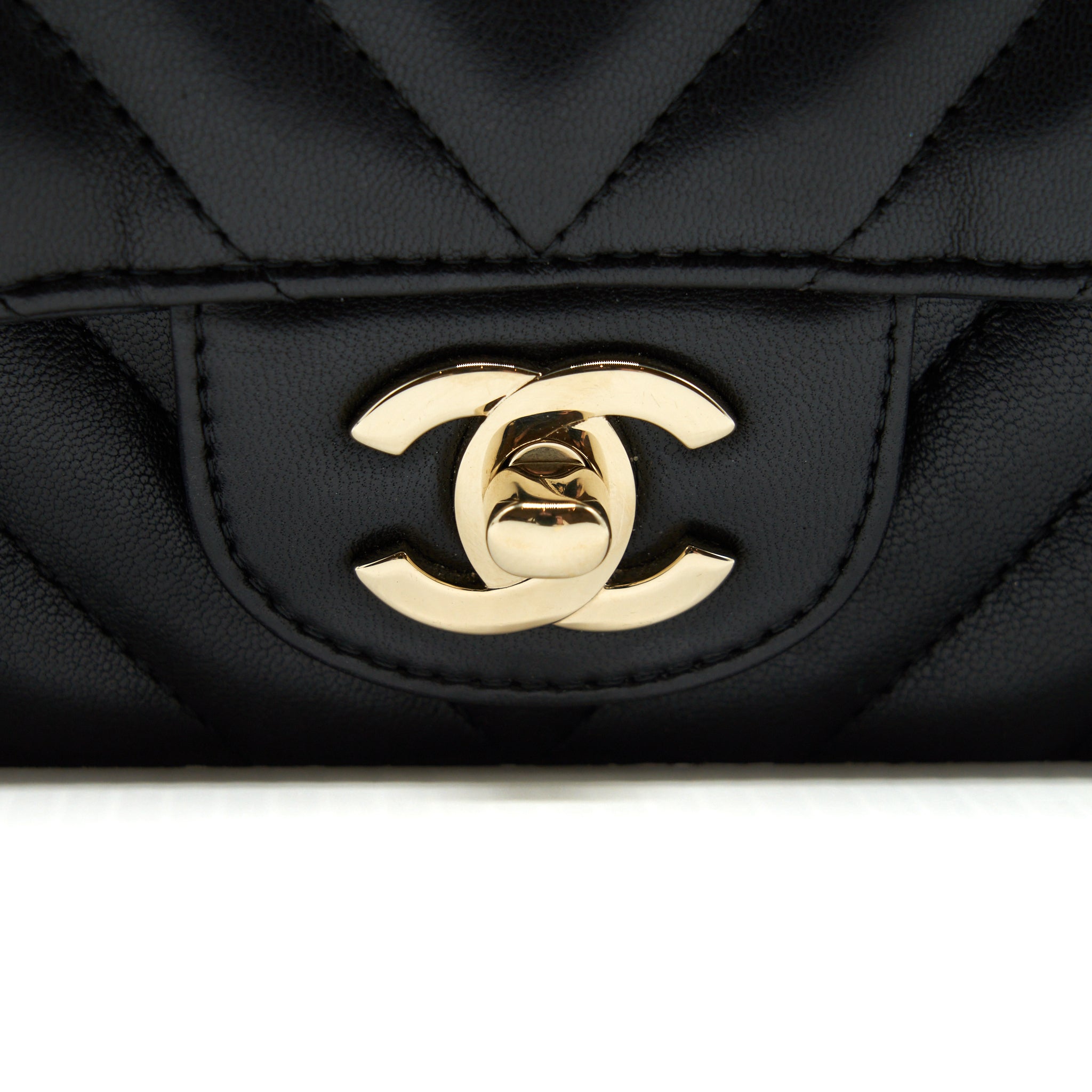 CHANEL CHEVRON MINI RECTANGULAR FLAP BAG LAMBSKIN BLACK LGHW