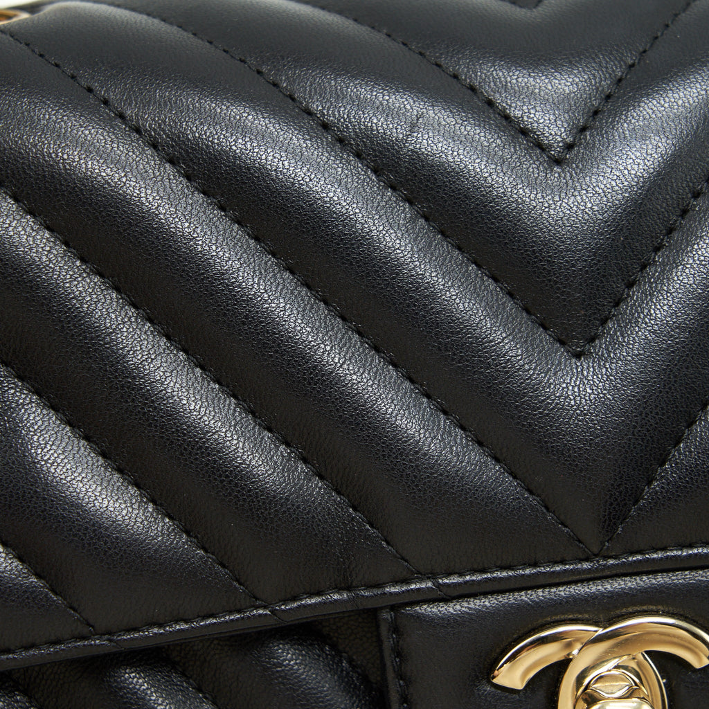 CHANEL CHEVRON MINI RECTANGULAR FLAP BAG LAMBSKIN BLACK LGHW