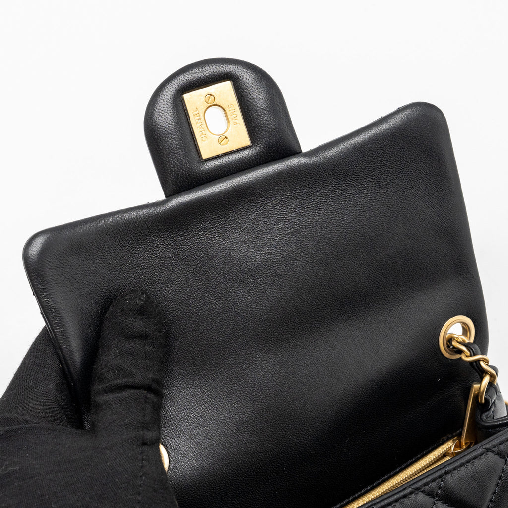CHANEL PEARL CRUSH MINI SQUARE FLAP BAG LAMBSKIN BLACK GHW (MICROCHIP)