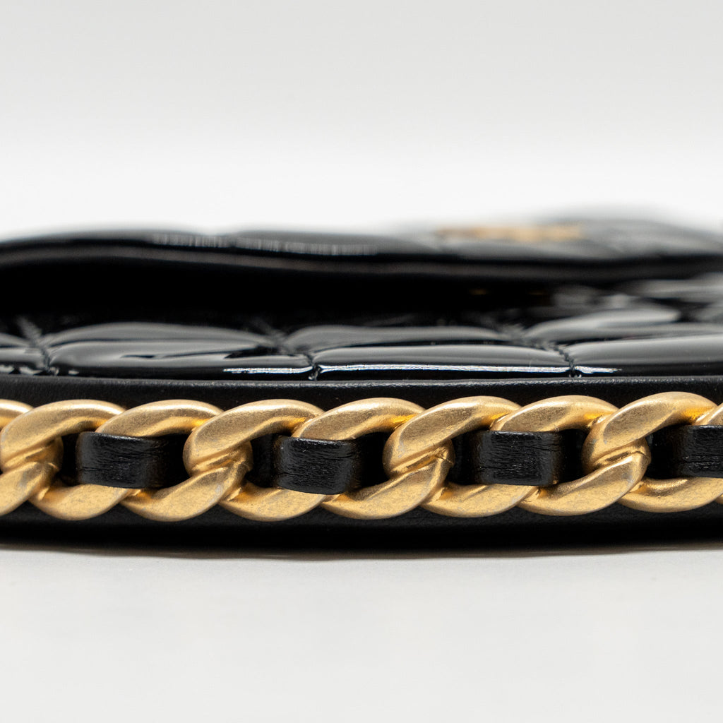 CHANEL 23K HOOP BAG PATENT LEATHER BLACK GHW (MICROCHIP)
