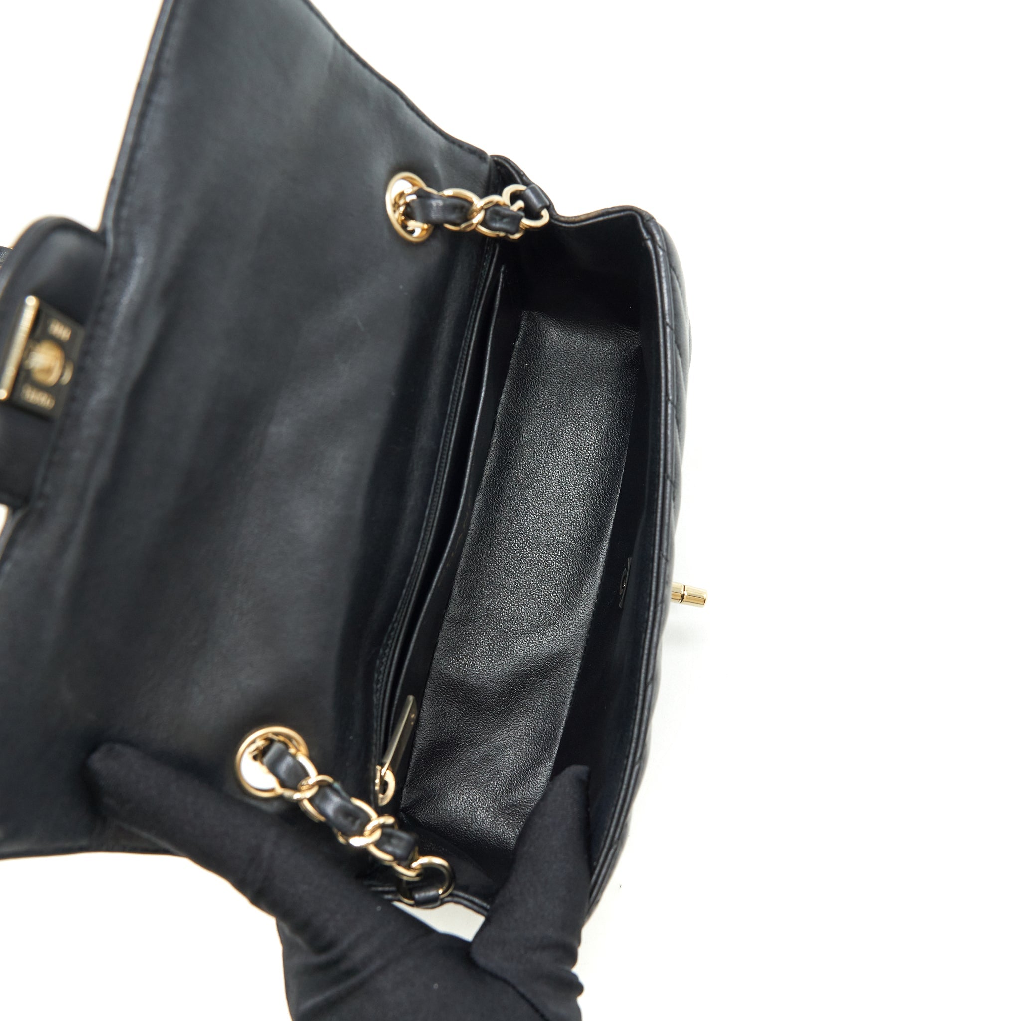 CHANEL CHEVRON MINI RECTANGULAR FLAP BAG LAMBSKIN BLACK LGHW