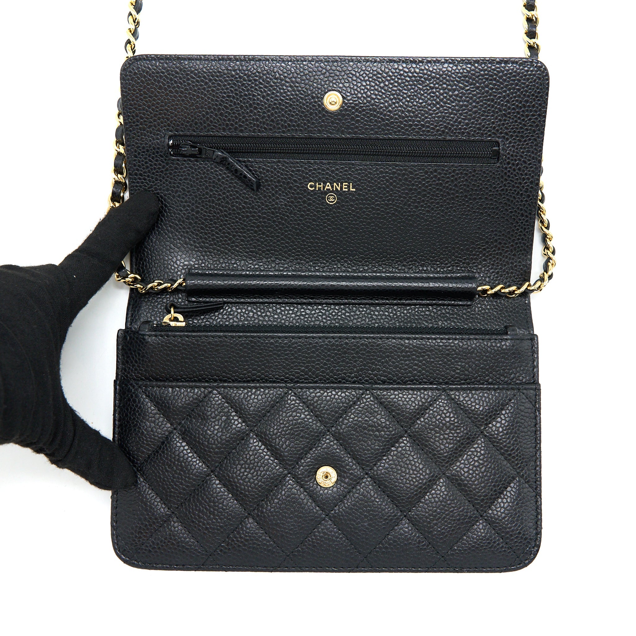 CHANEL CLASSIC WALLET ON CHAIN CAVIAR BLACK GHW
