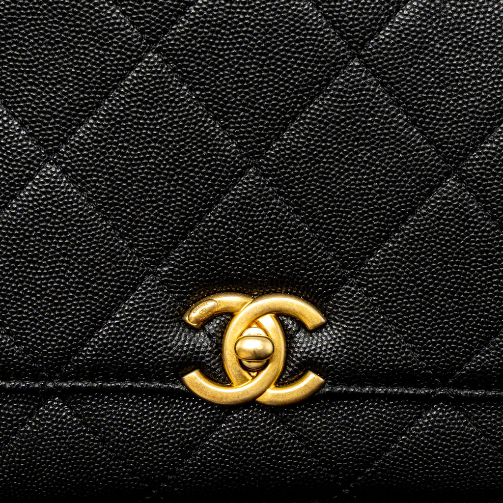 CHANEL FLAP BAG WITH DETAIL CHAIN GRAINED CALFSKIN BLACK BRUSHED GHW (MICROCHIP)