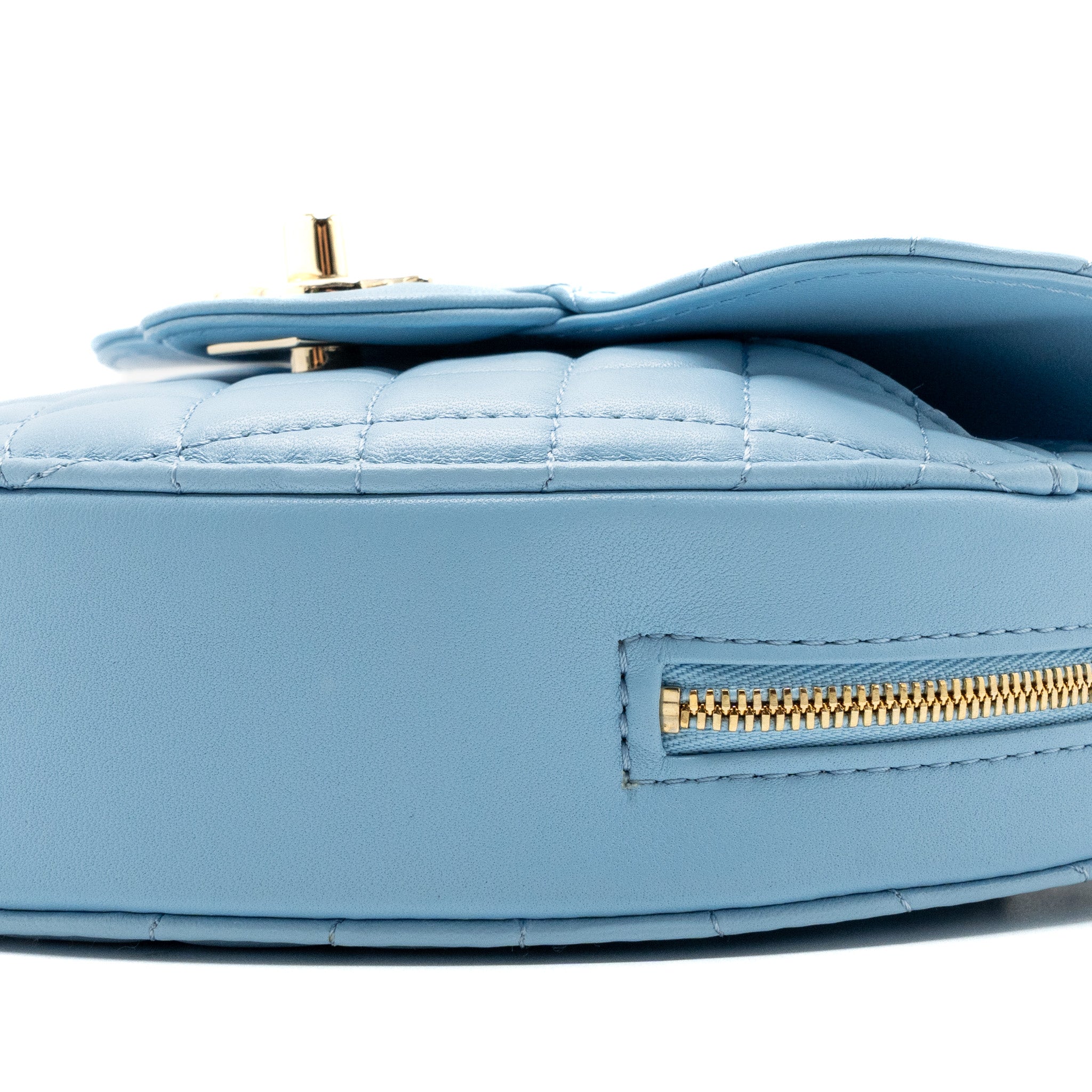 CHANEL HEART BAG LAMBSKIN LIGHT BLUE LGHW (MICROCHIP)