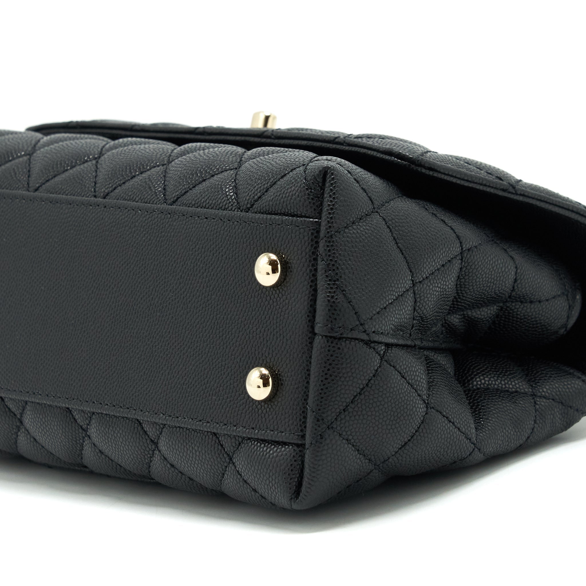 CHANEL SMALL COCO HANDLE CAVIAR BLACK LGHW WITH RED EMBOSSED HANDLE