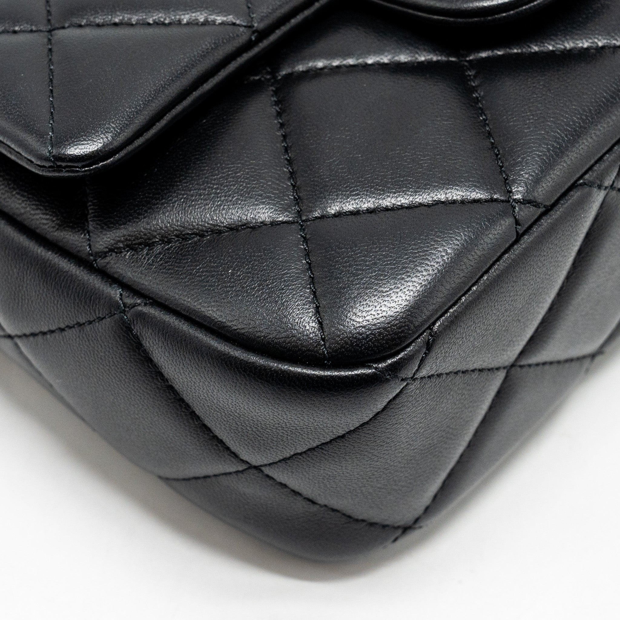CHANEL MY PERFECT MINI FLAP BAG WITH PEARL CHAIN LAMBSKIN BLACK GHW (MICROCHIP)
