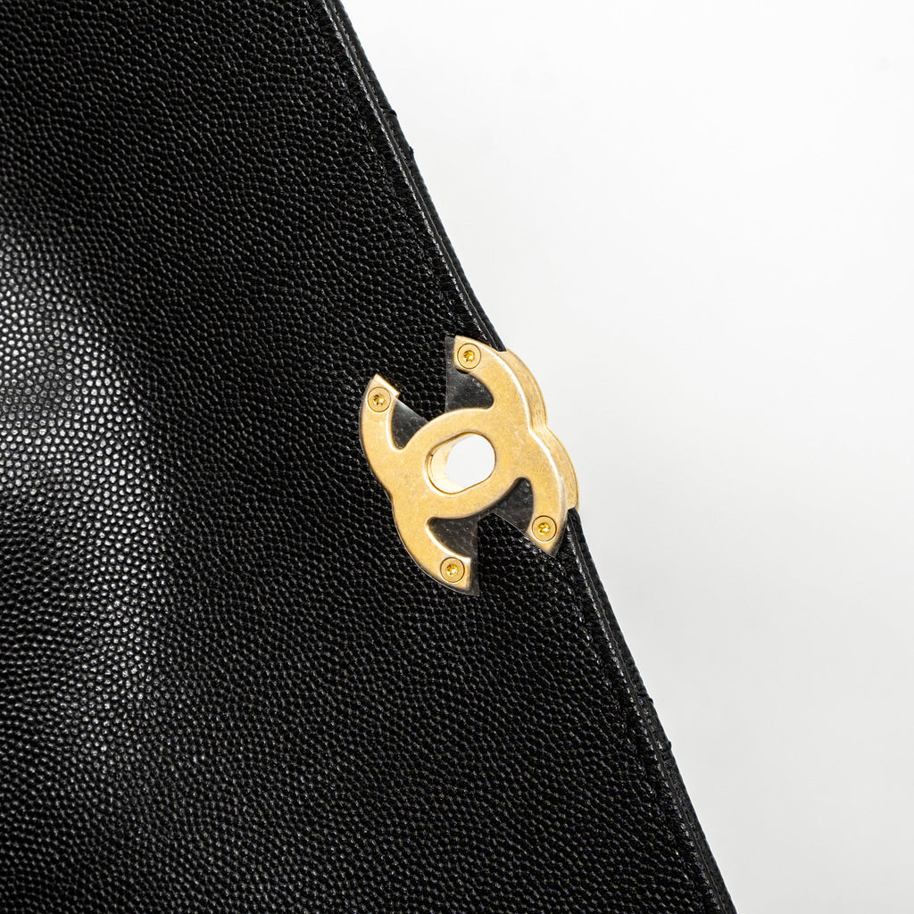 CHANEL FLAP BAG WITH DETAIL CHAIN GRAINED CALFSKIN BLACK BRUSHED GHW (MICROCHIP)