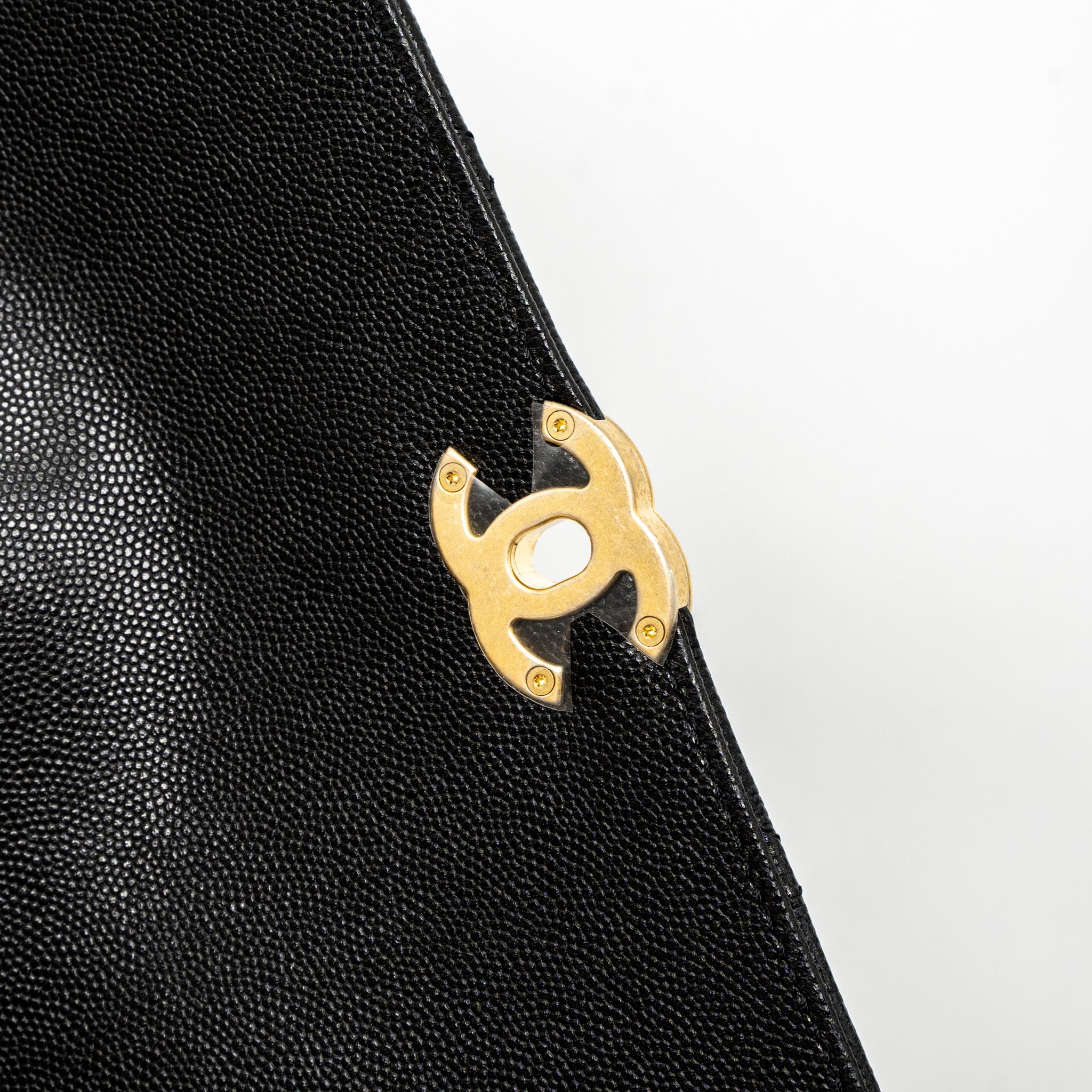 CHANEL FLAP BAG WITH DETAIL CHAIN GRAINED CALFSKIN BLACK BRUSHED GHW (MICROCHIP)