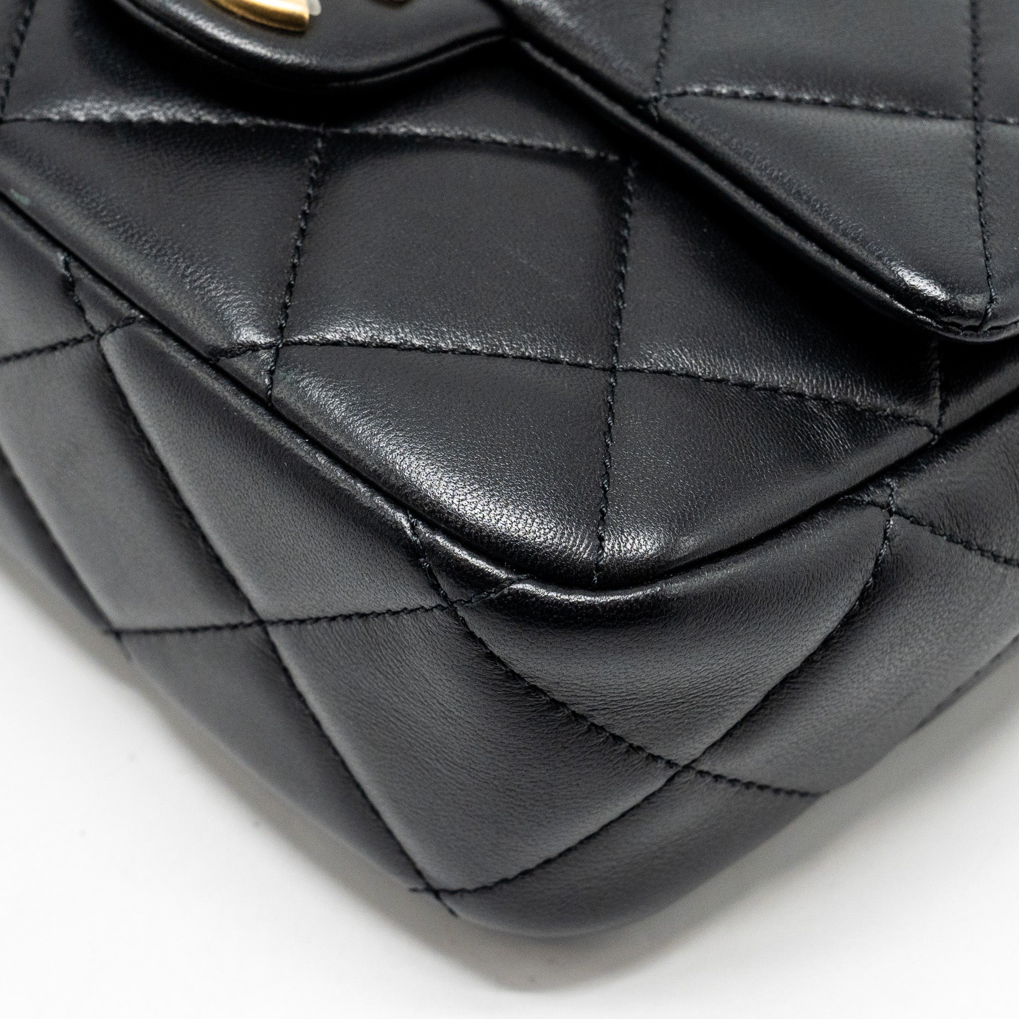 CHANEL MY PERFECT MINI FLAP BAG WITH PEARL CHAIN LAMBSKIN BLACK GHW (MICROCHIP)