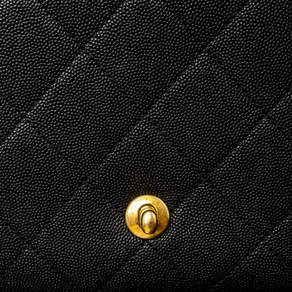 CHANEL FLAP BAG WITH DETAIL CHAIN GRAINED CALFSKIN BLACK BRUSHED GHW (MICROCHIP)
